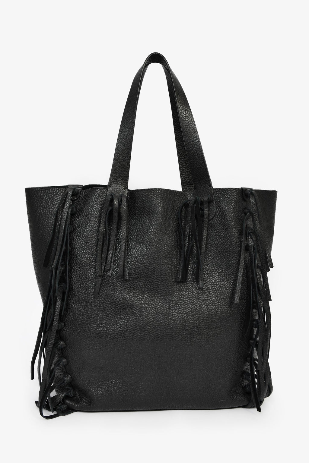 Valentino Black Grained Leather Fringe Tote