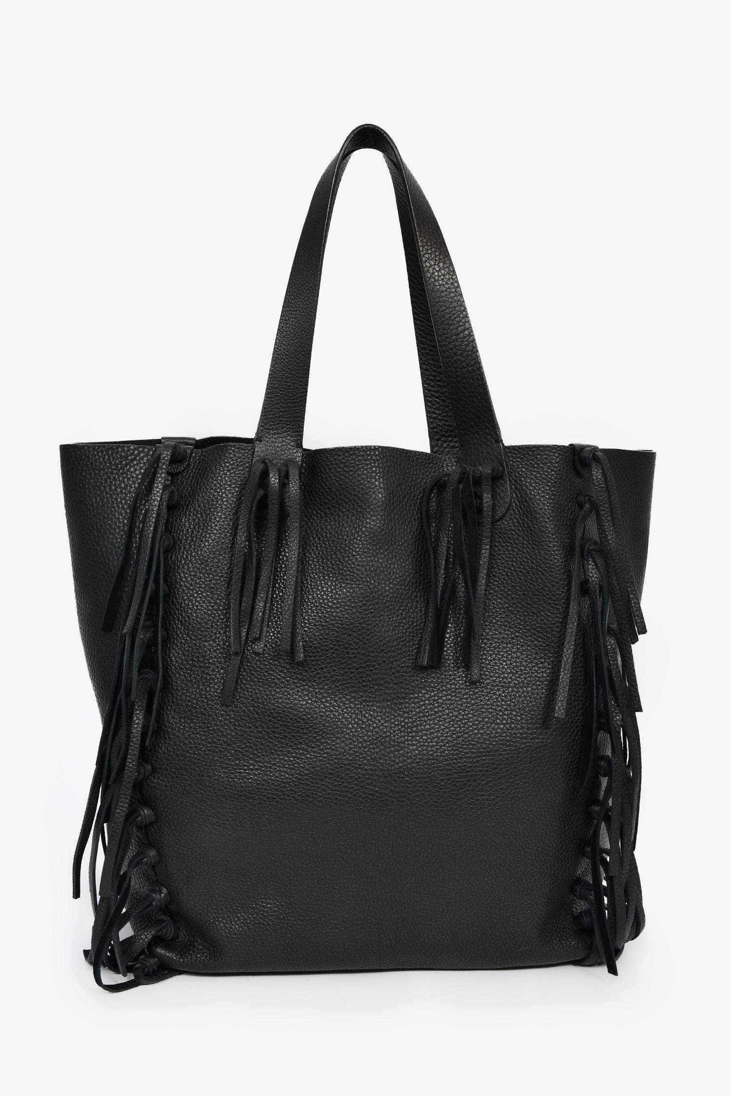 Valentino Black Grained Leather Fringe Tote
