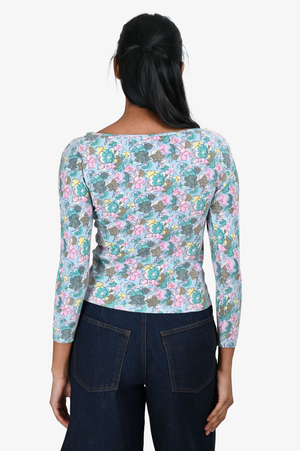 Blumarine Blue/Multicoloured Floral Print Long Sleeve Top Size 34