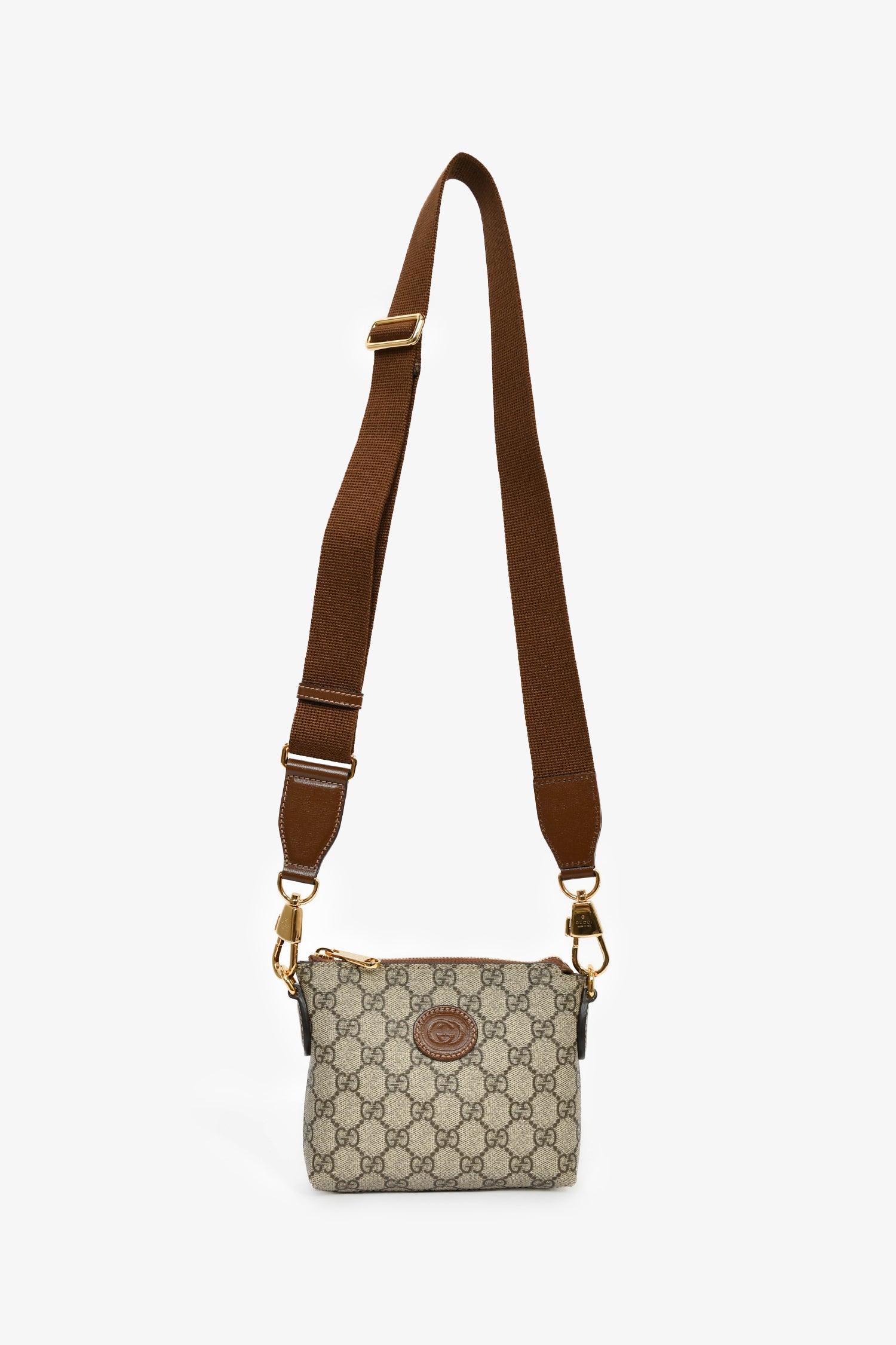 Gucci Beige GG Supreme Canvas Crossbody Bag with Wristlet Strap