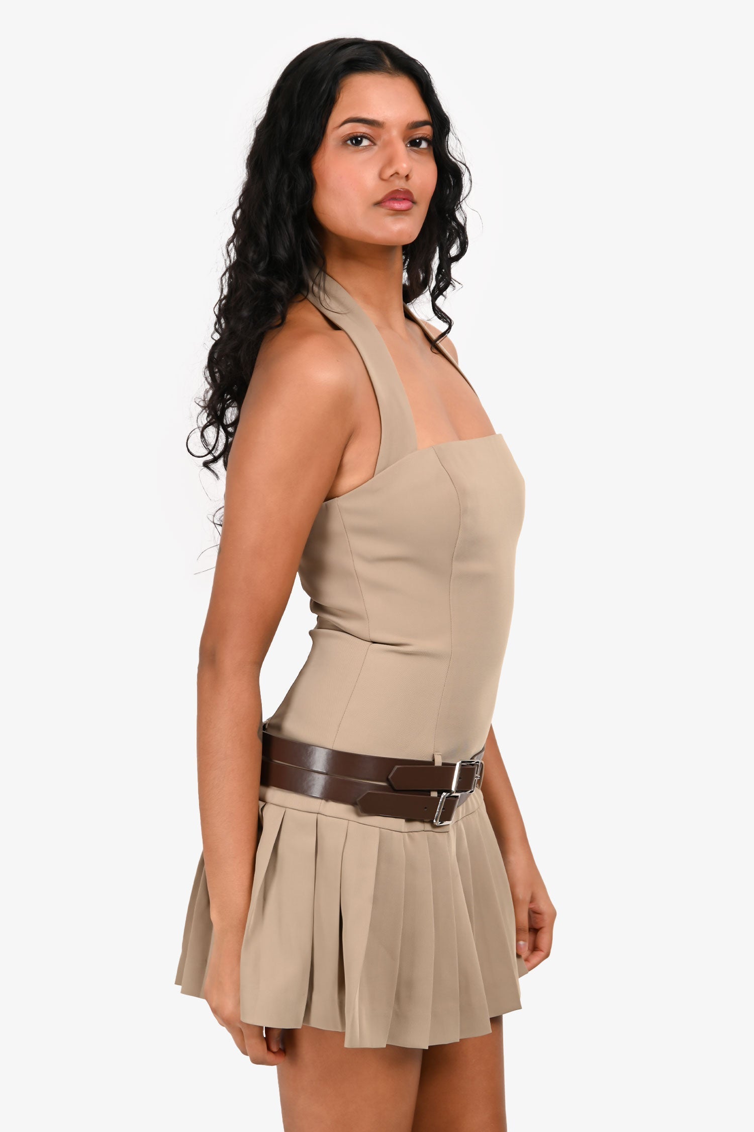 Camila Coelho Khaki Belted Mini 'Jia' Halter Dress Size XS