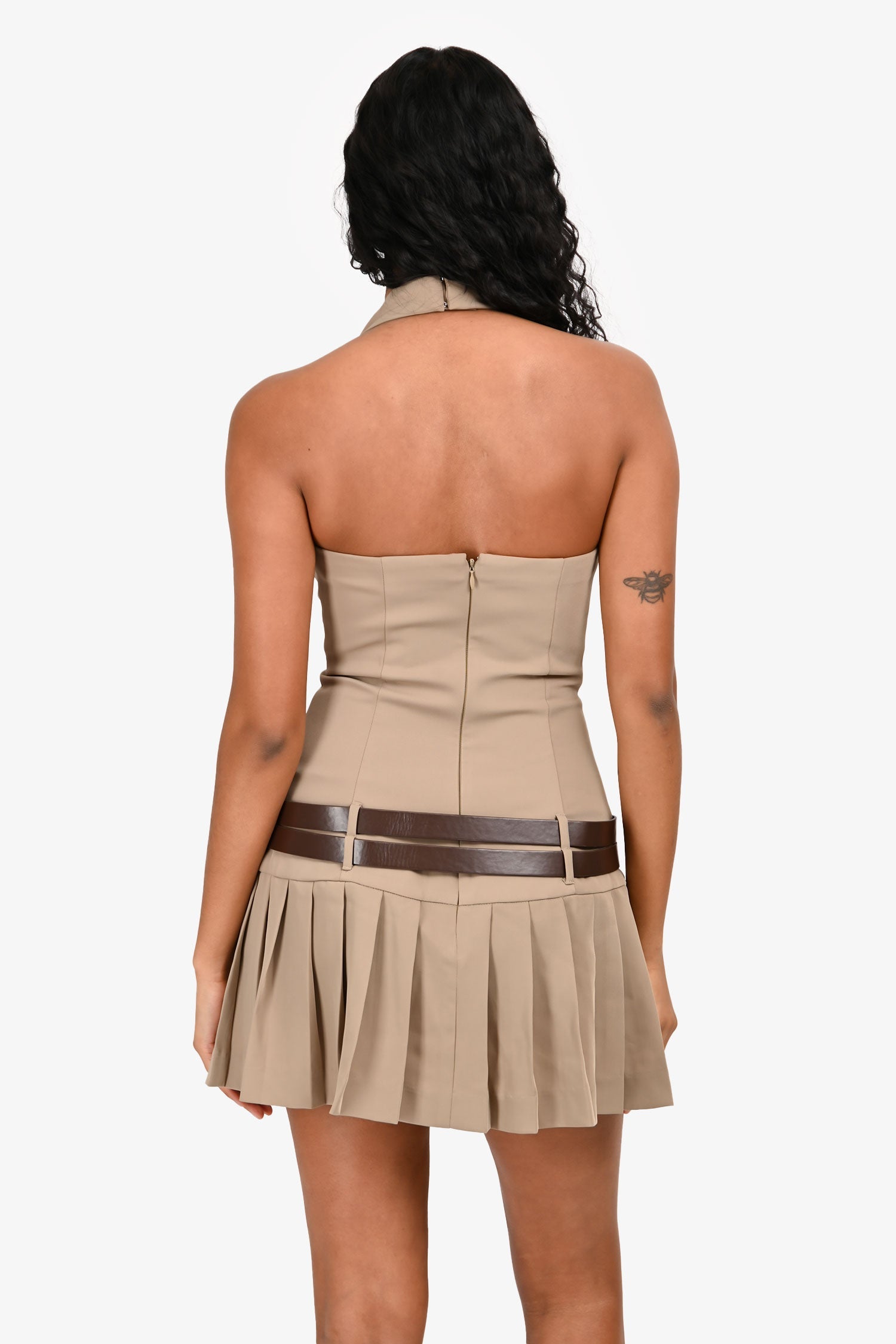 Camila Coelho Khaki Belted Mini 'Jia' Halter Dress Size XS