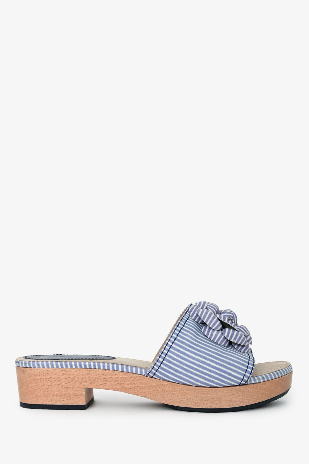 Pre-Loved Chanel™ Purple Striped Leather Camelia Platform Mules Size 40