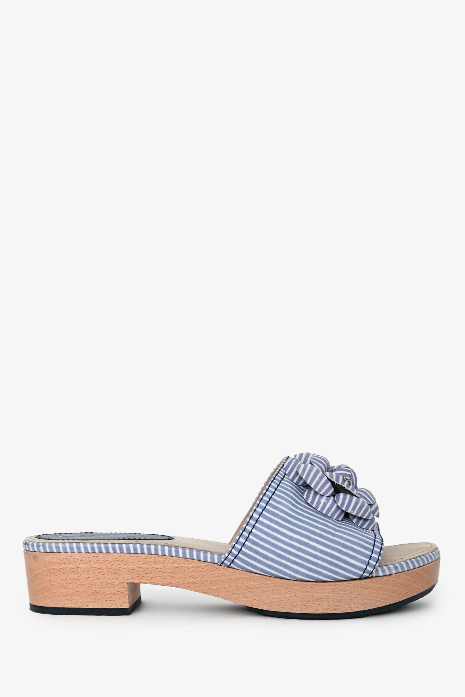 Pre-Loved Chanel™ Purple Striped Leather Camelia Platform Mules Size 40