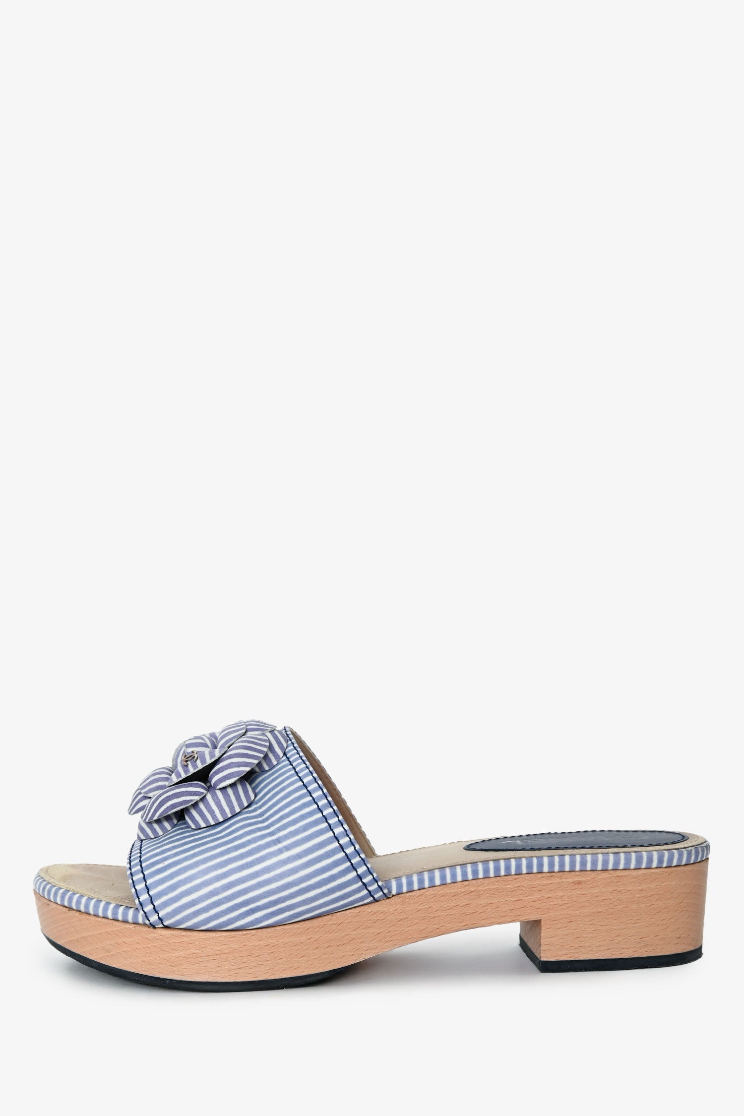 Pre-Loved Chanel™ Purple Striped Leather Camelia Platform Mules Size 40