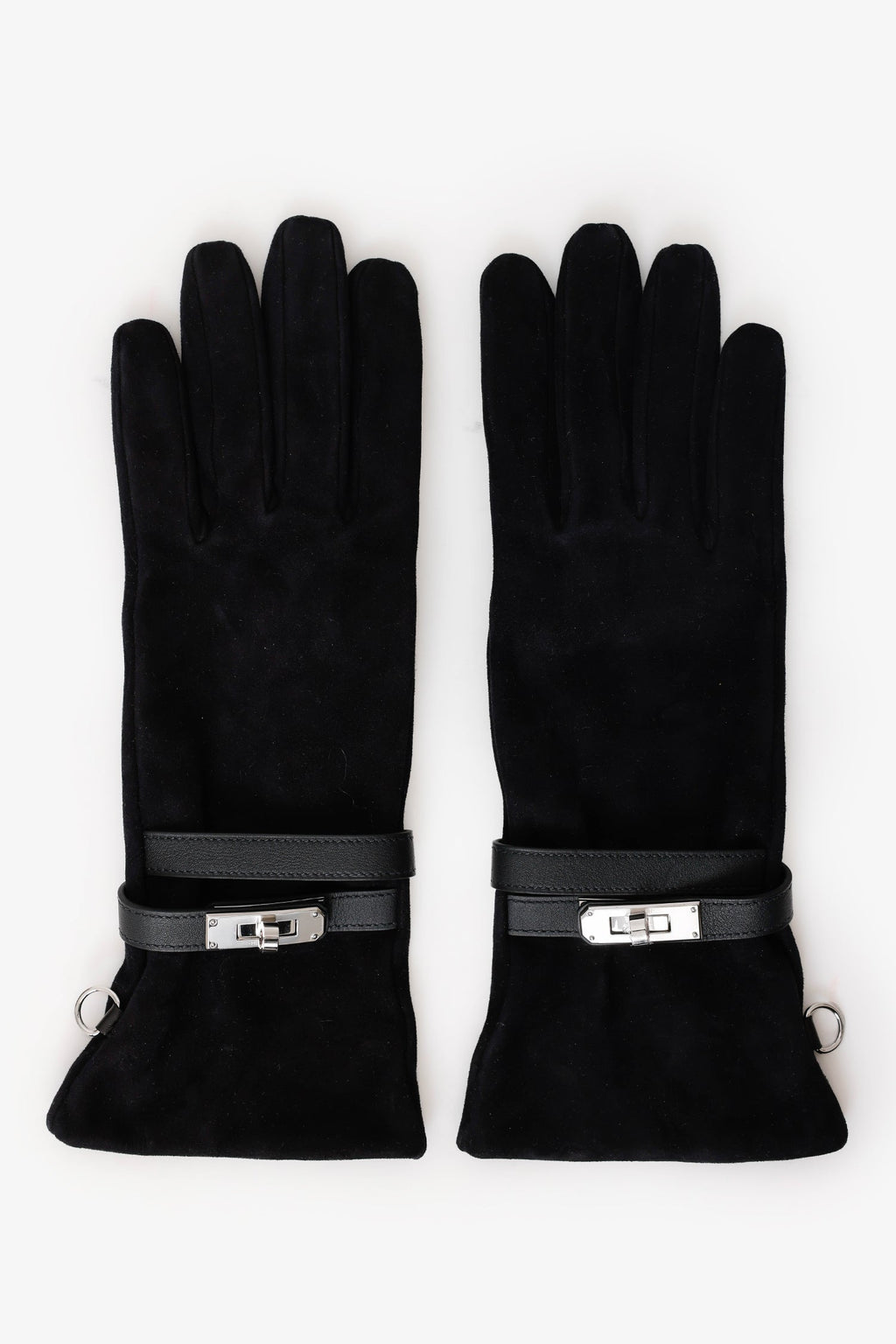Hermès Black Suede Jade Gloves With Strap