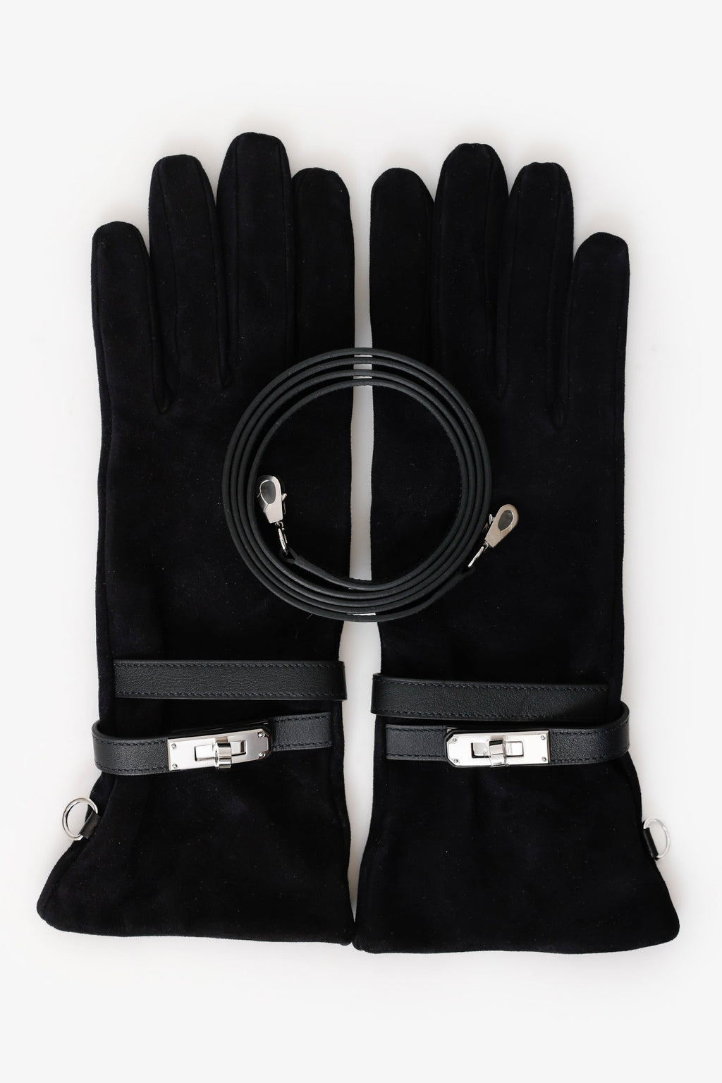 Hermès Black Suede Jade Gloves With Strap