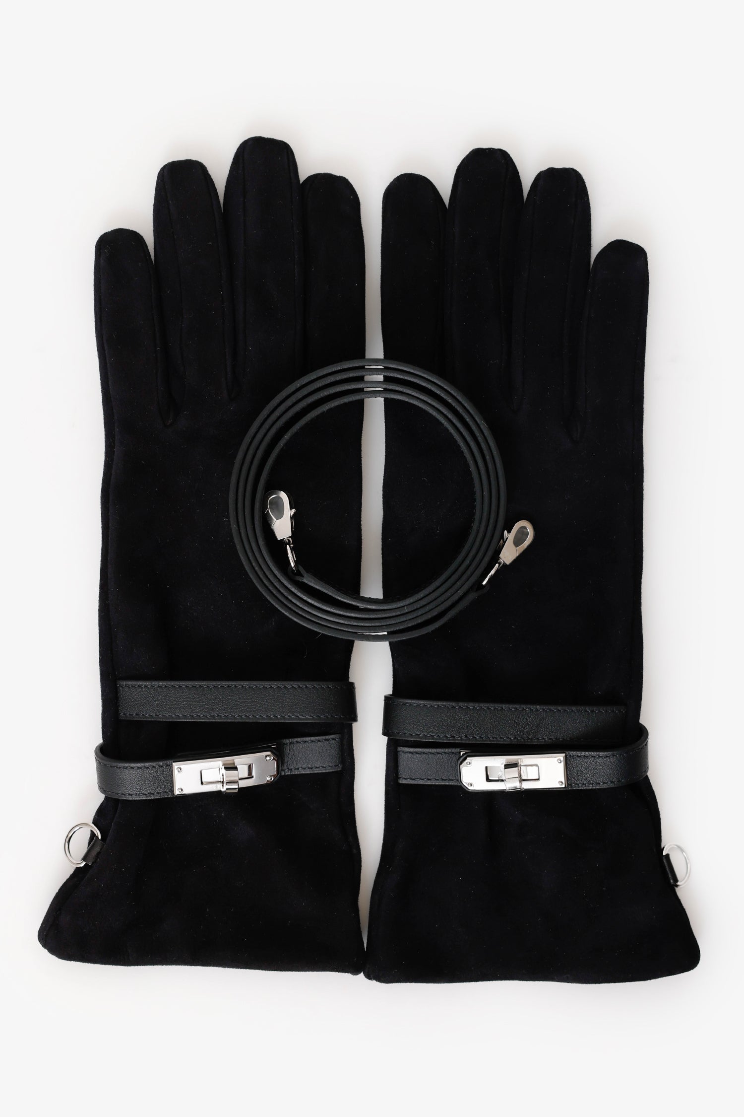 Hermès Black Suede Jade Gloves With Strap