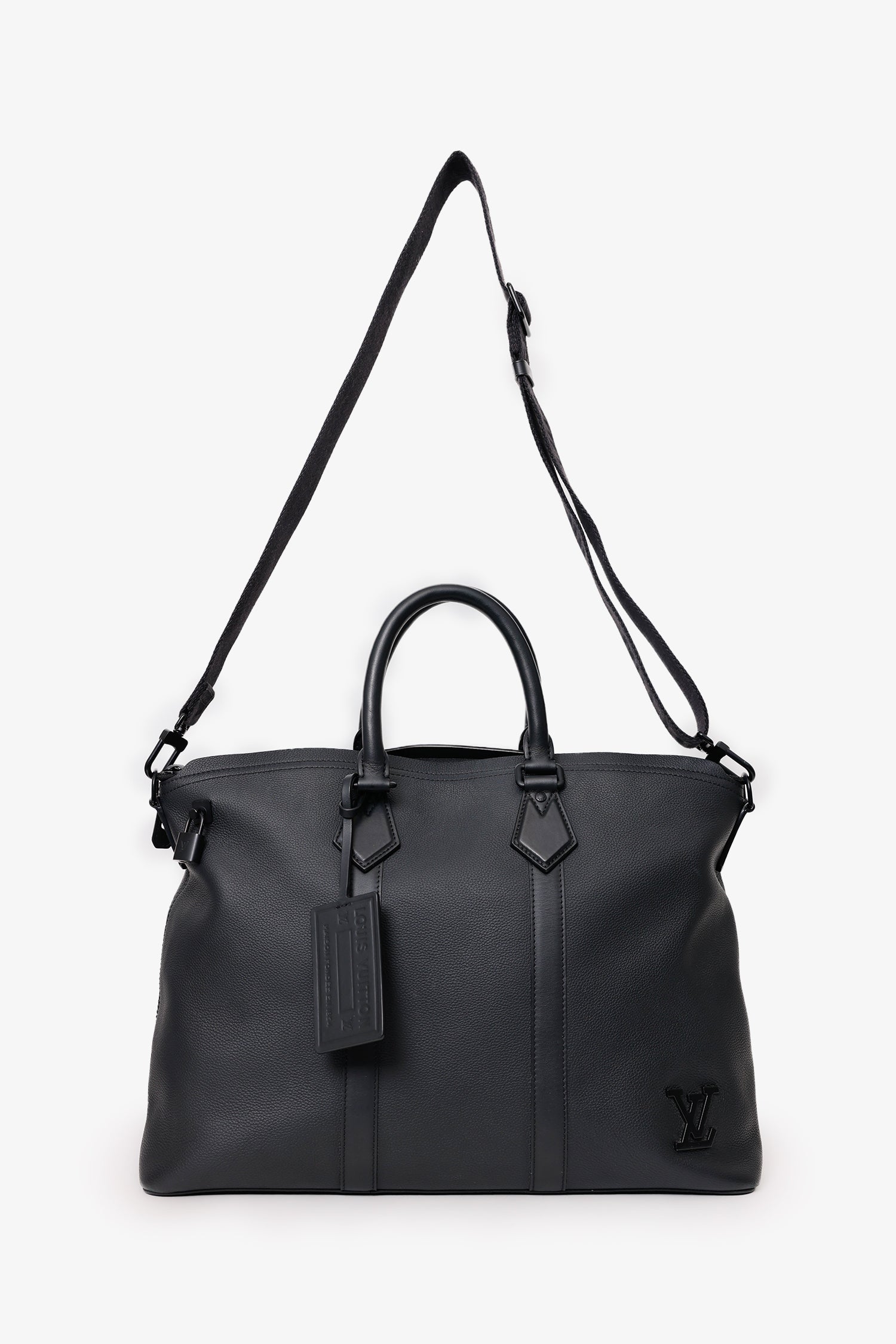 Louis Vuitton Black Grained Calfskin Aerogram LV Lock It Tote Bag With Strap