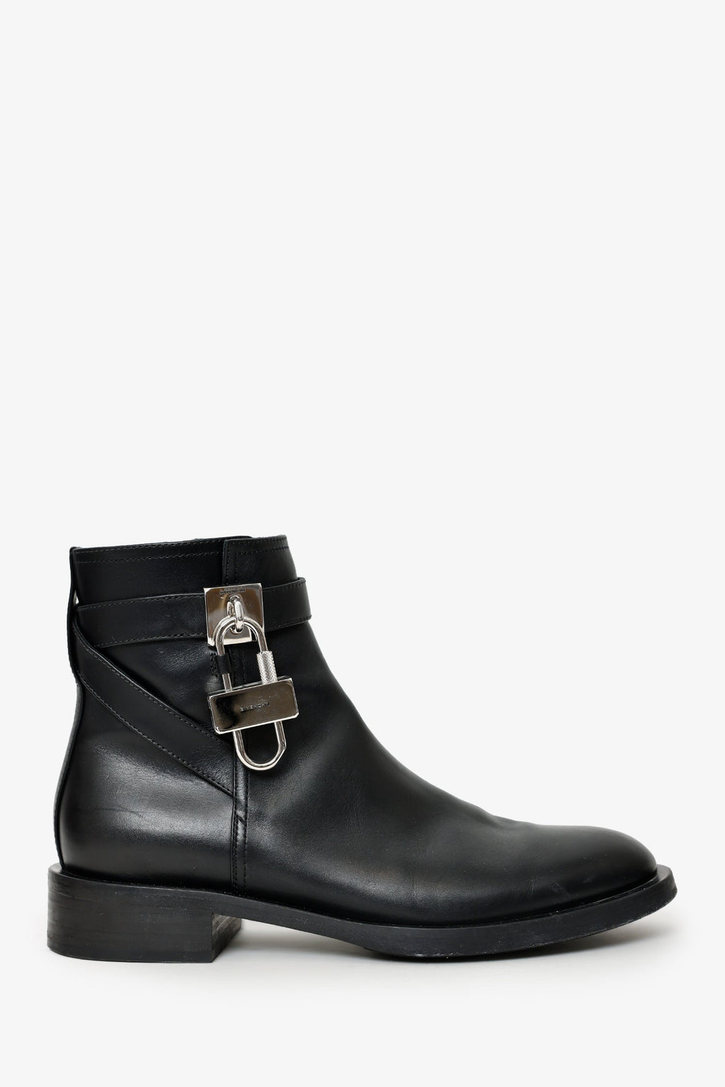 Givenchy Black Leather Lock Ankle Boots Size 38