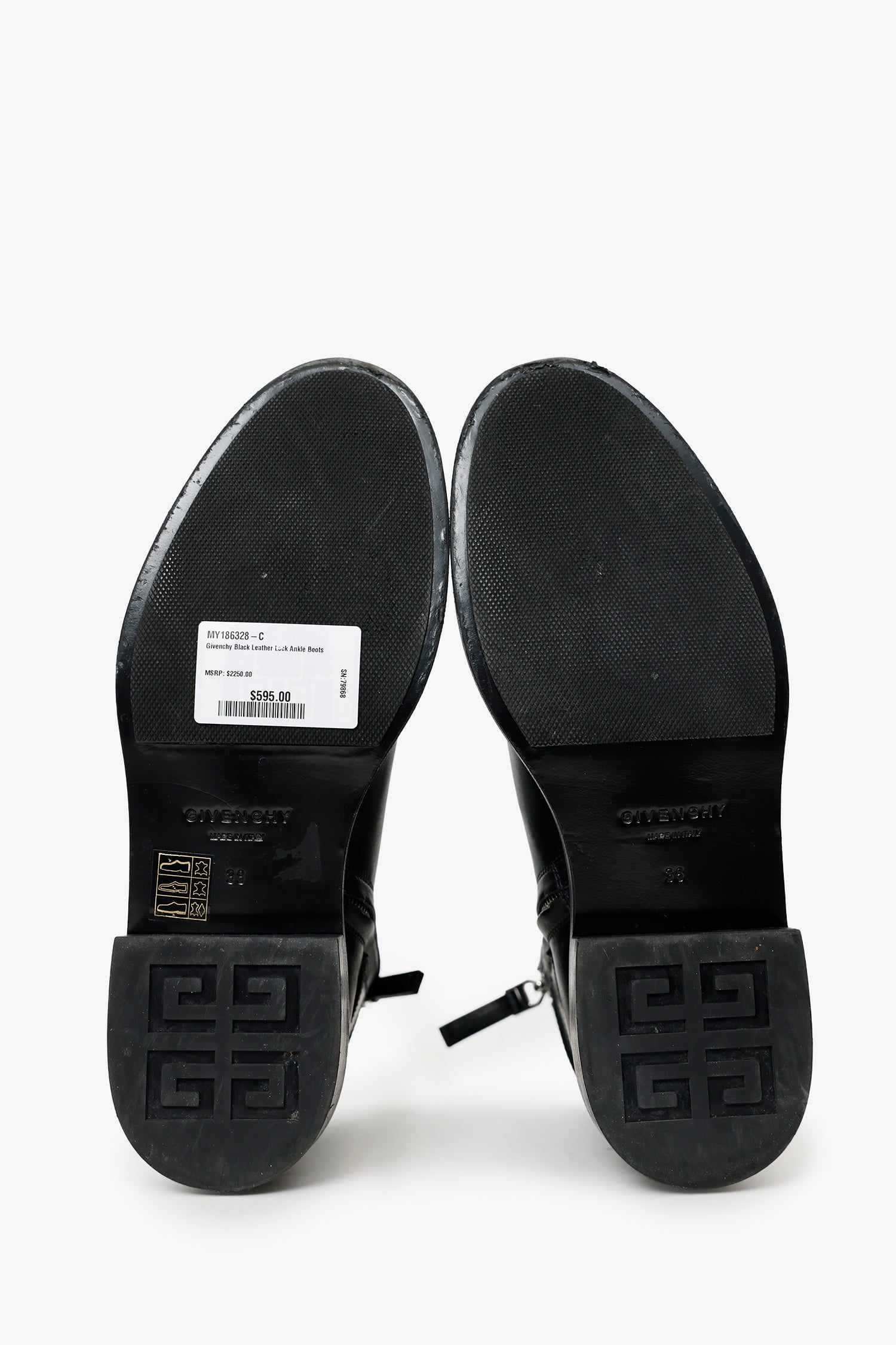 Givenchy Black Leather Lock Ankle Boots Size 38