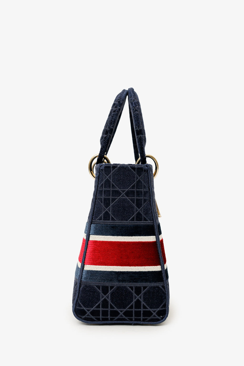 Christian Dior 2021 Blue Velvet 'Cannage D-Lite' Medium Bag With Strap