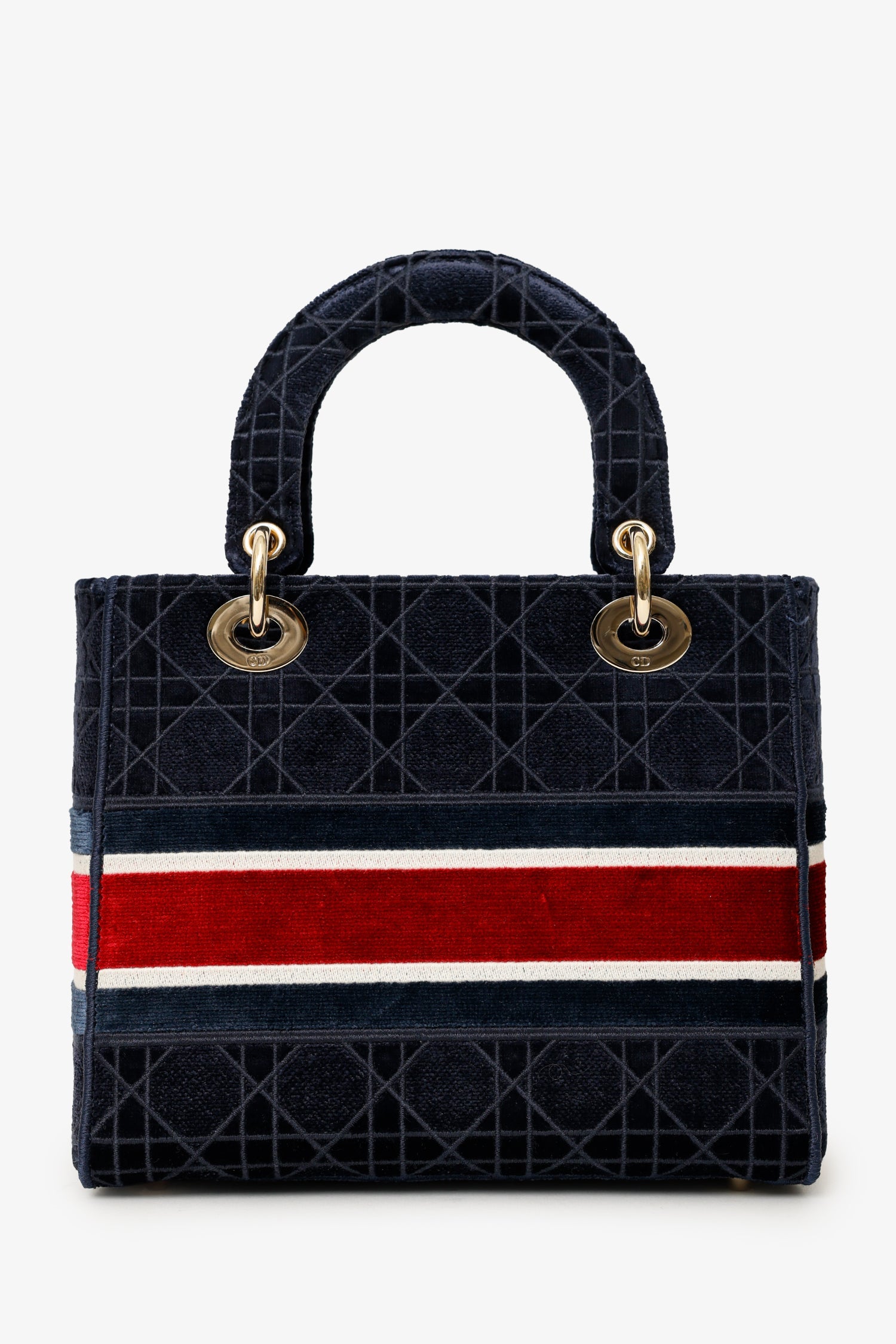 Christian Dior 2021 Blue Velvet 'Cannage D-Lite' Medium Bag With Strap