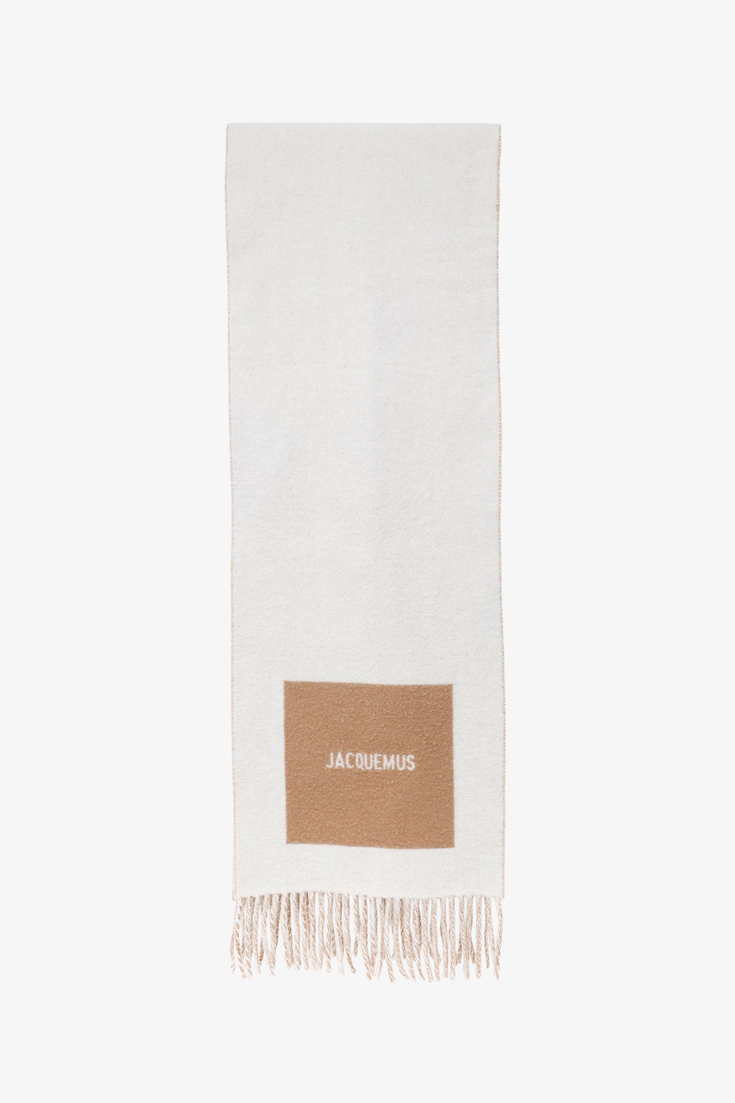 Jacquemus White/Brown Wool L'Echarpe Rond Carre Scarf