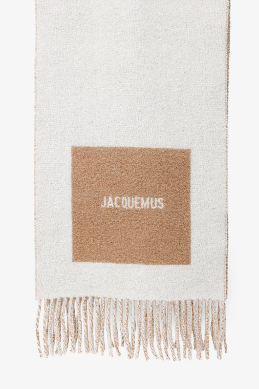 Jacquemus White/Brown Wool L'Echarpe Rond Carre Scarf