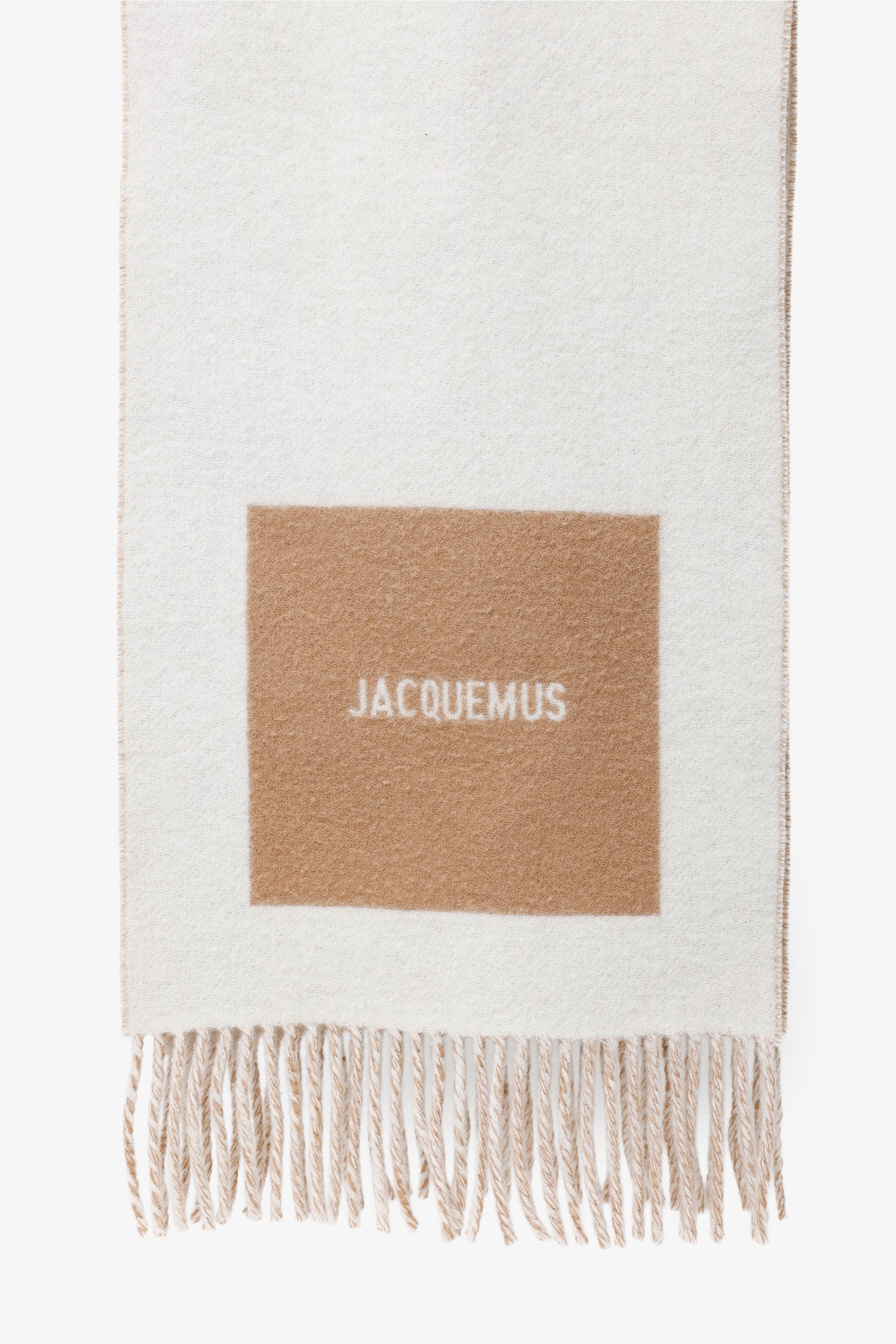 Jacquemus White/Brown Wool L'Echarpe Rond Carre Scarf