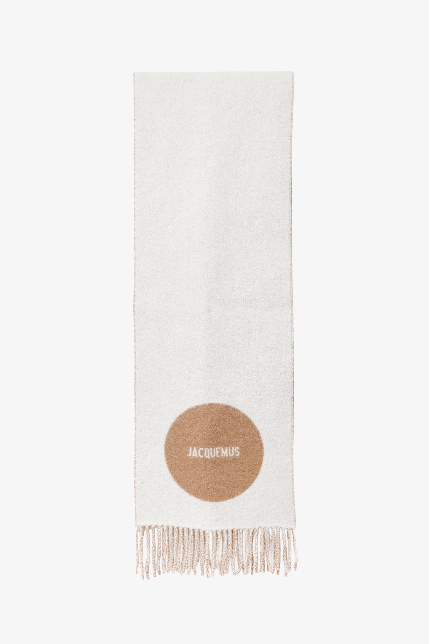 Jacquemus White/Brown Wool L'Echarpe Rond Carre Scarf