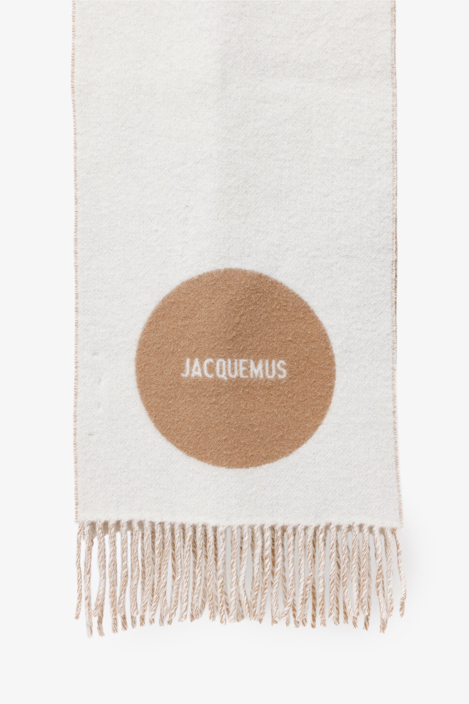 Jacquemus White/Brown Wool L'Echarpe Rond Carre Scarf