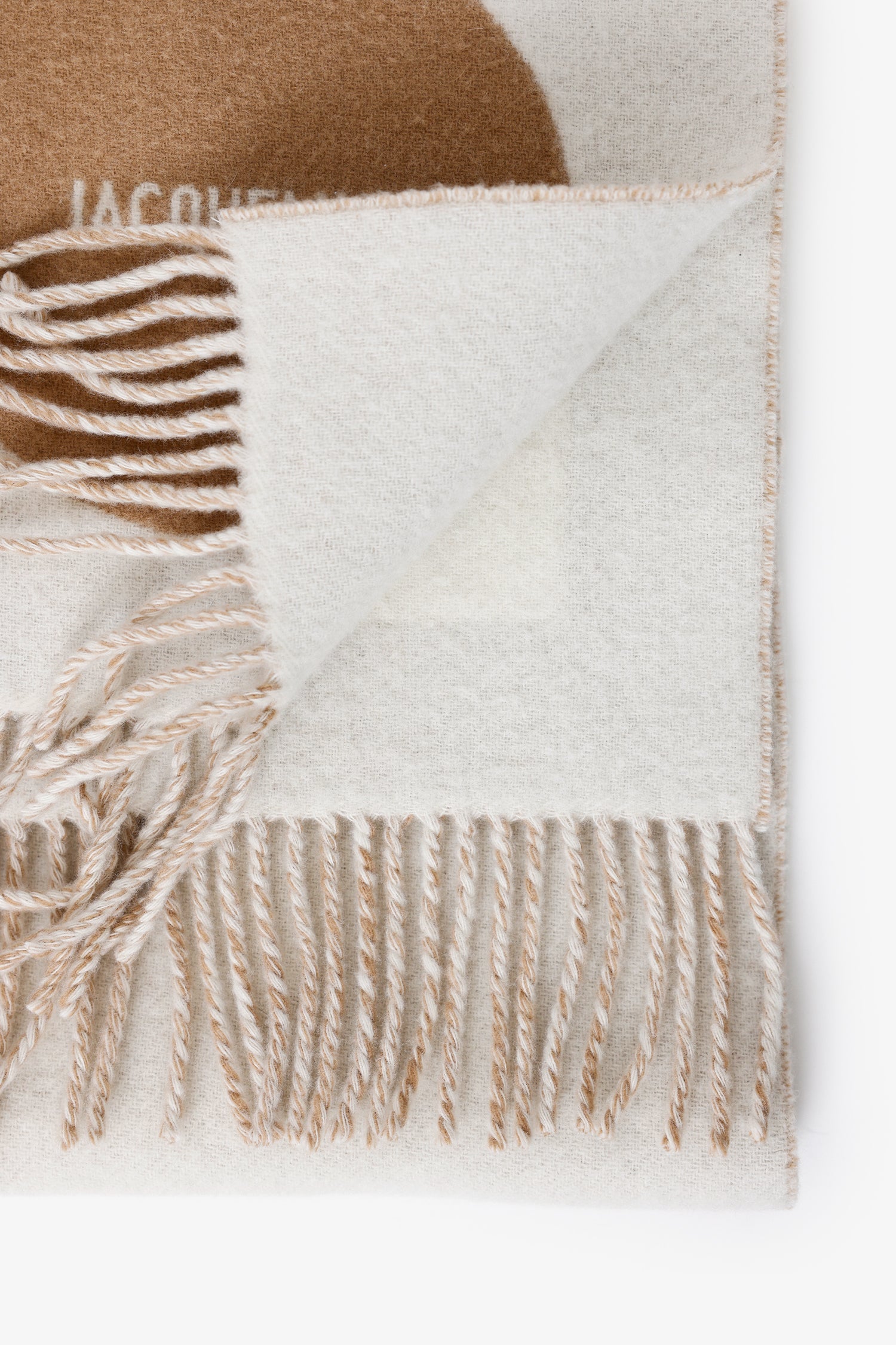 Jacquemus White/Brown Wool L'Echarpe Rond Carre Scarf