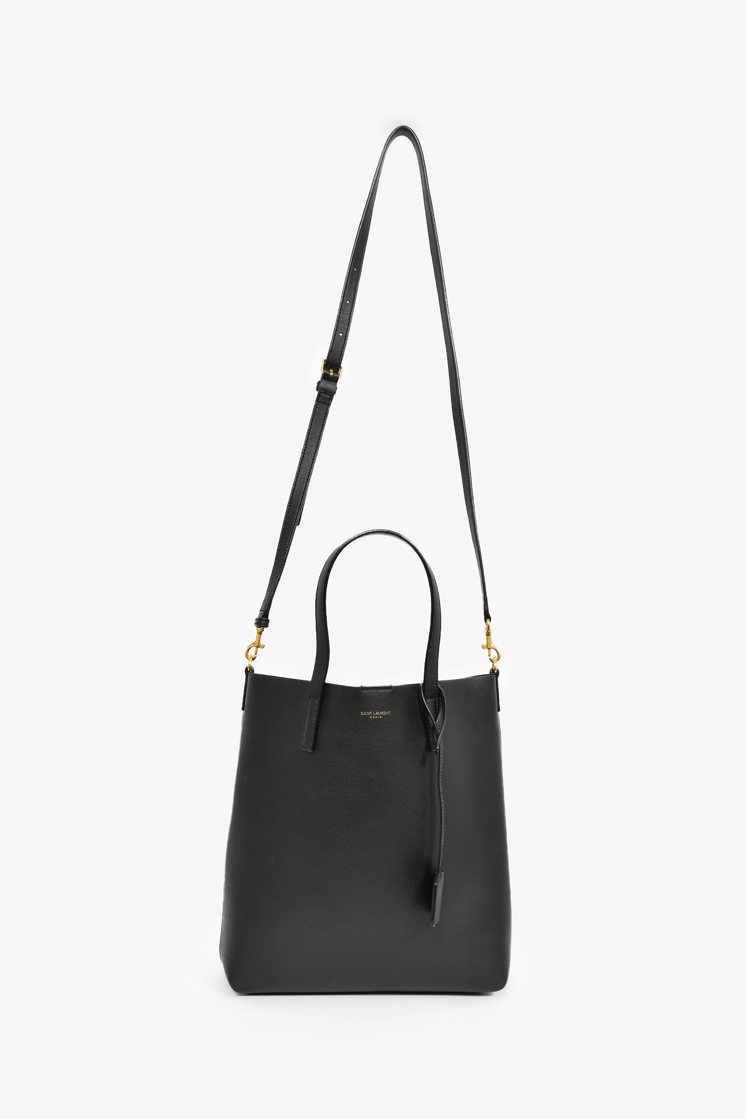 Yves Saint Laurent 2022 Black Leather Small 'Shopping Toy' Tote With Strap