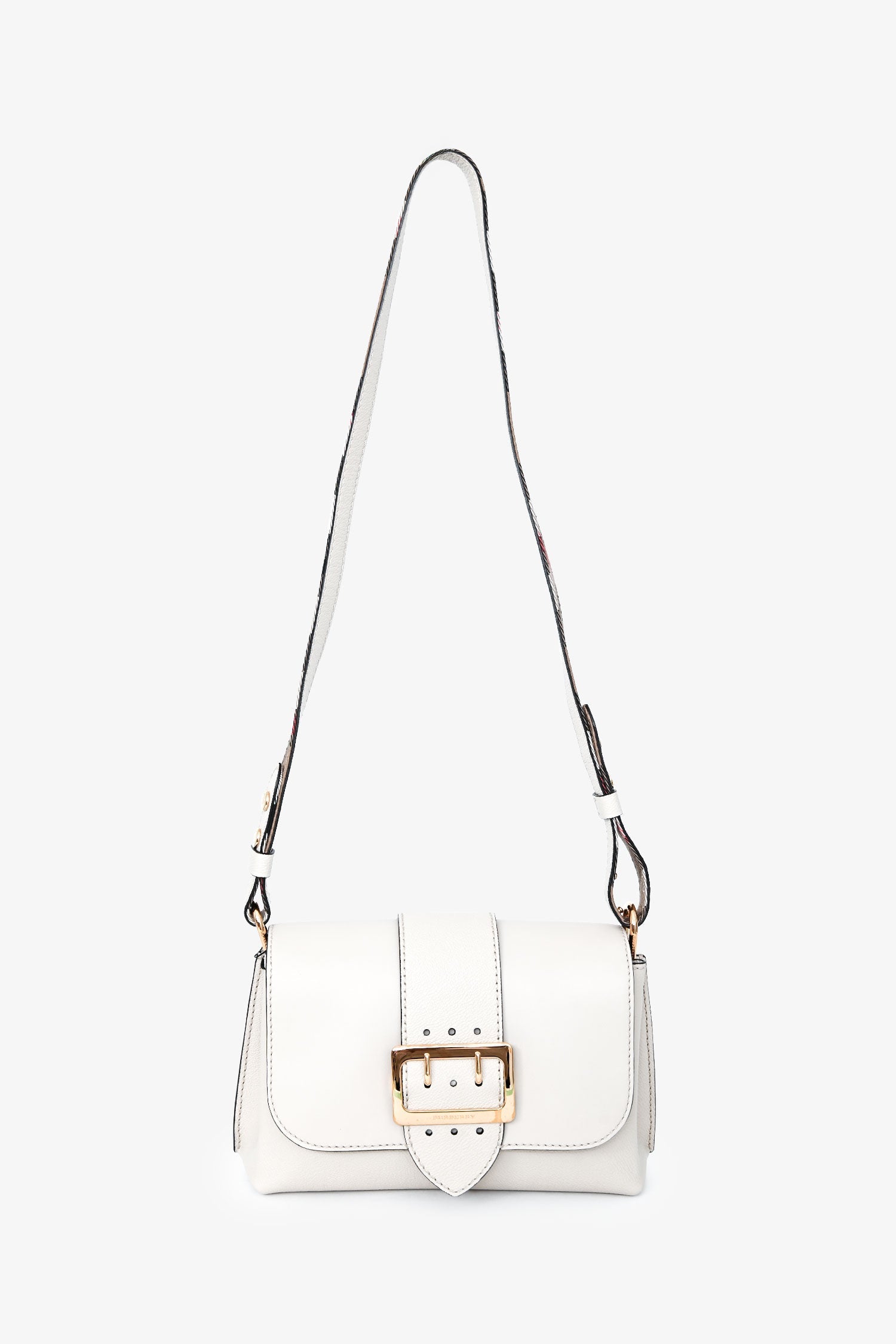 Burberry White Leather Buckle Crossbody Bag