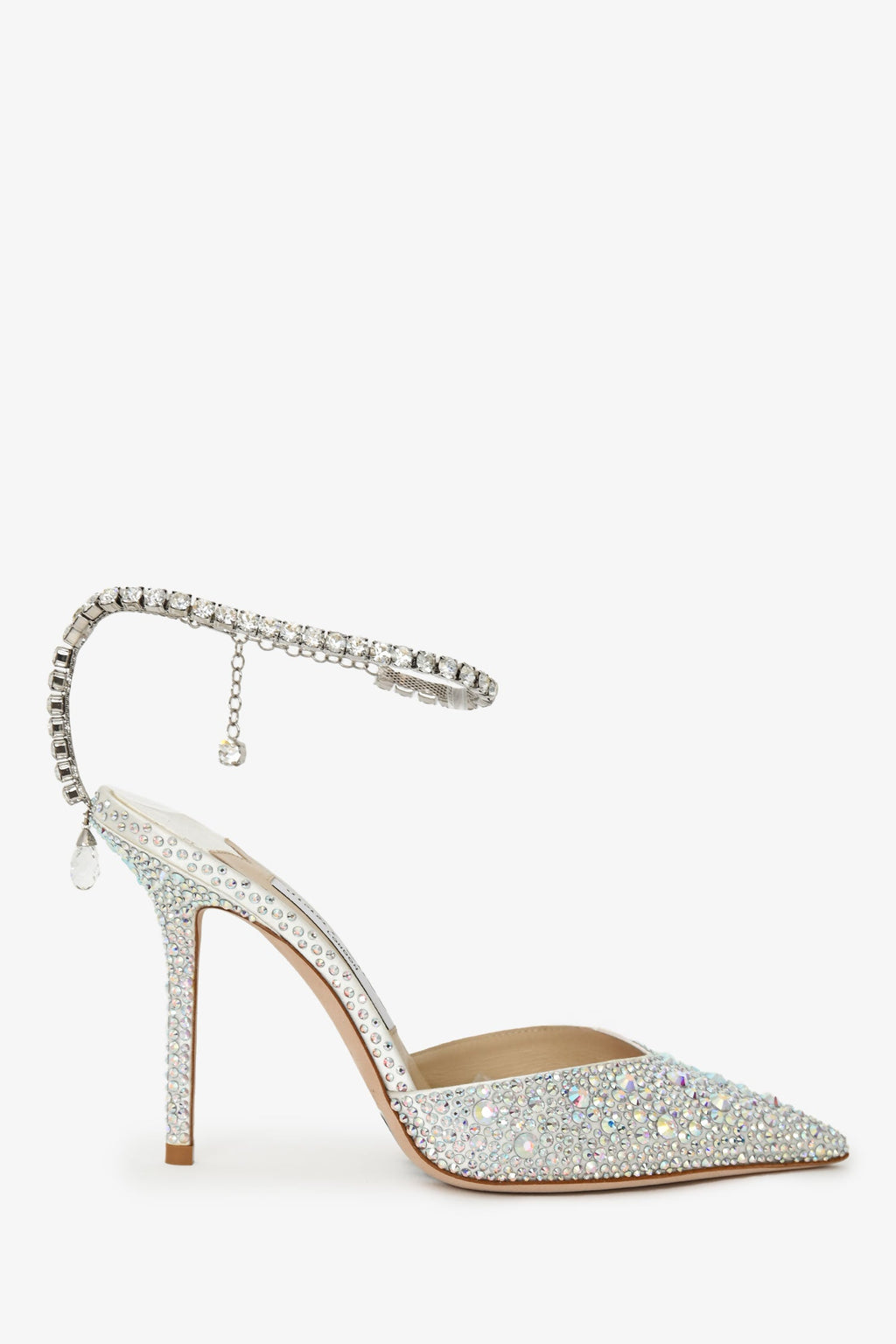 Jimmy Choo Ivory Satin Crystal Embellished 'Saeda 100' Pumps Size 37