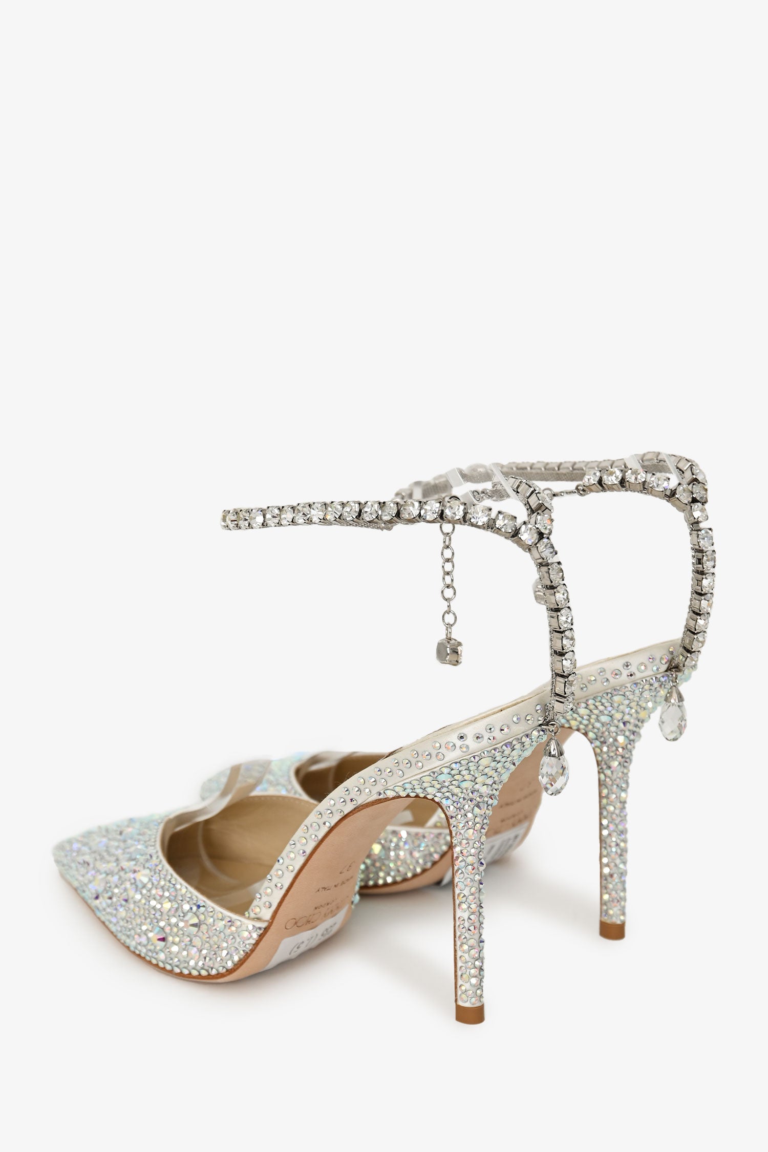 Jimmy Choo Ivory Satin Crystal Embellished 'Saeda 100' Pumps Size 37