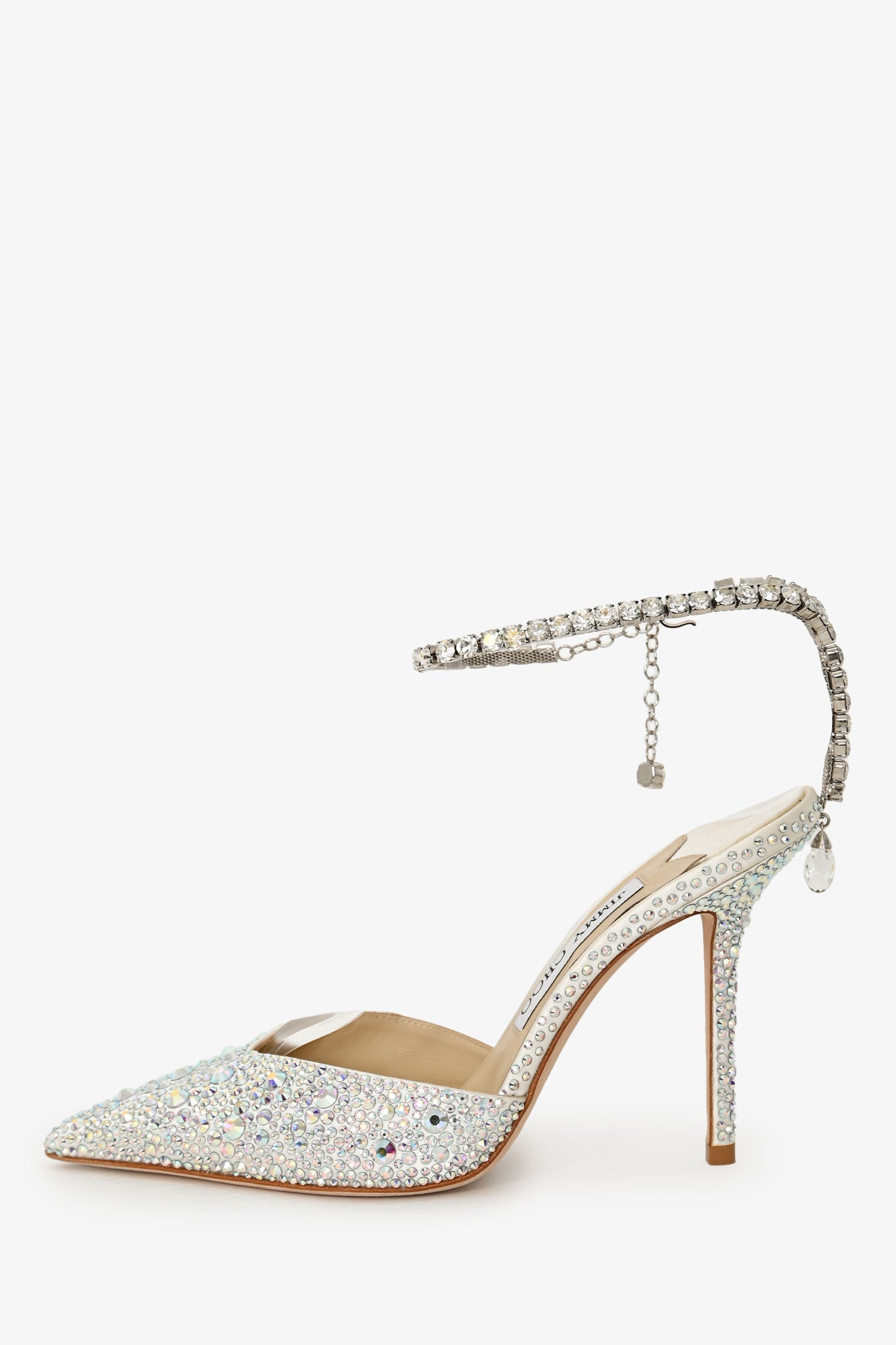 Jimmy Choo Ivory Satin Crystal Embellished 'Saeda 100' Pumps Size 37