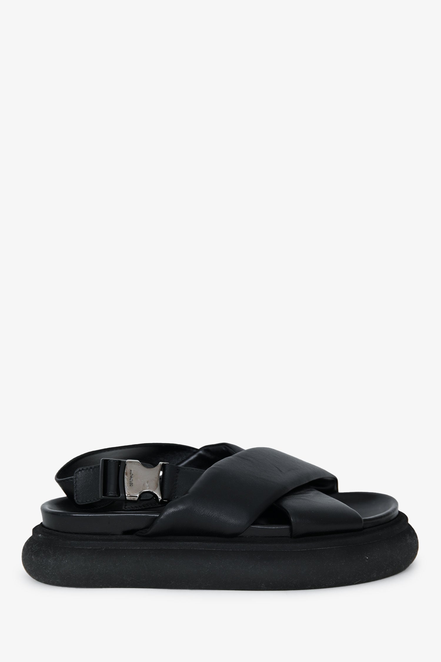 Moncler Black Leather Cross Strap Sandals Size 37
