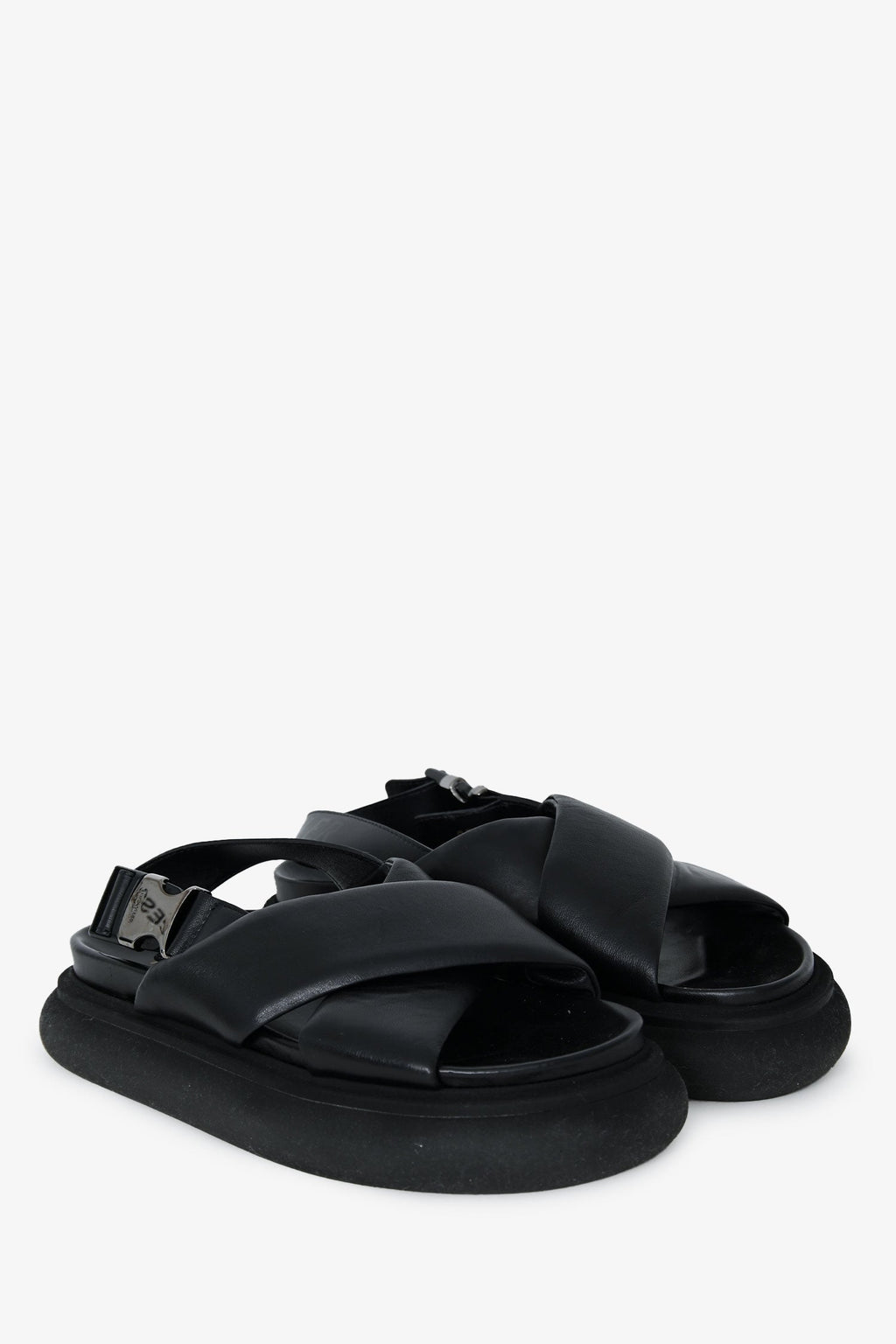 Moncler Black Leather Cross Strap Sandals Size 37
