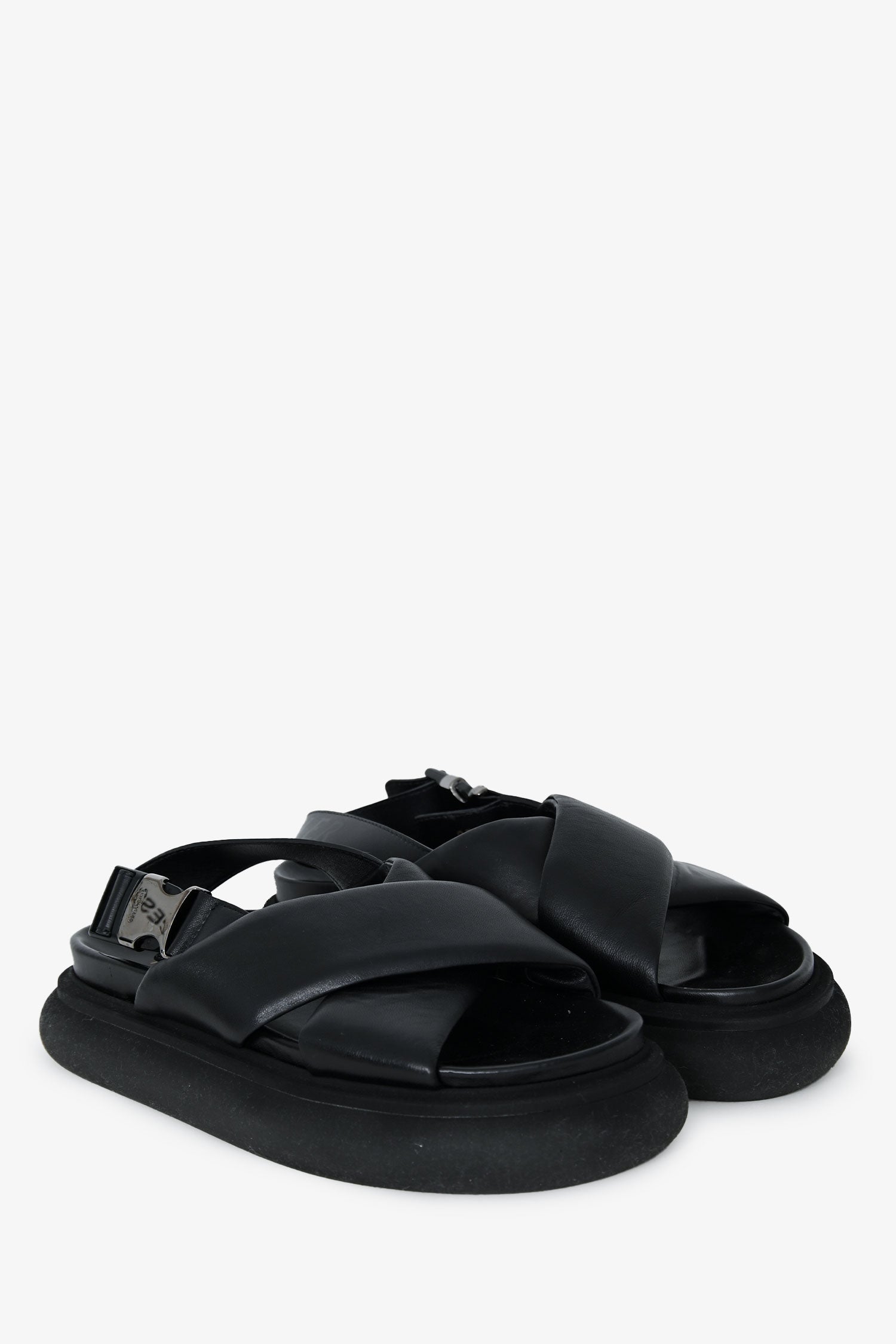 Moncler Black Leather Cross Strap Sandals Size 37