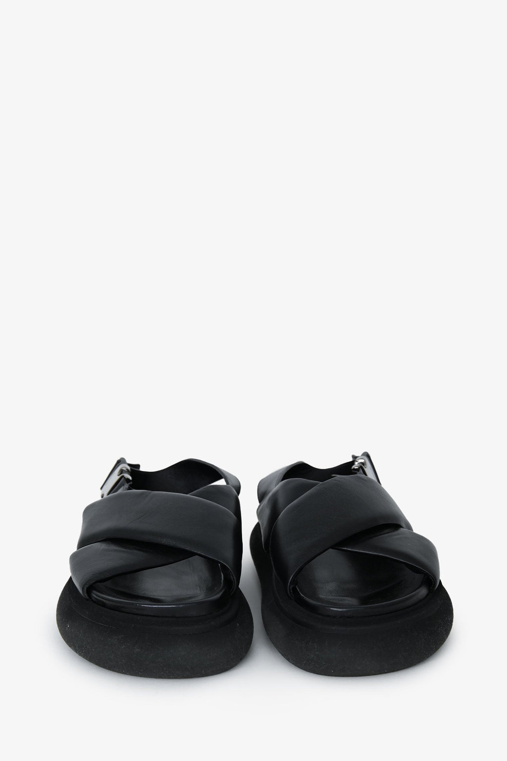 Moncler Black Leather Cross Strap Sandals Size 37