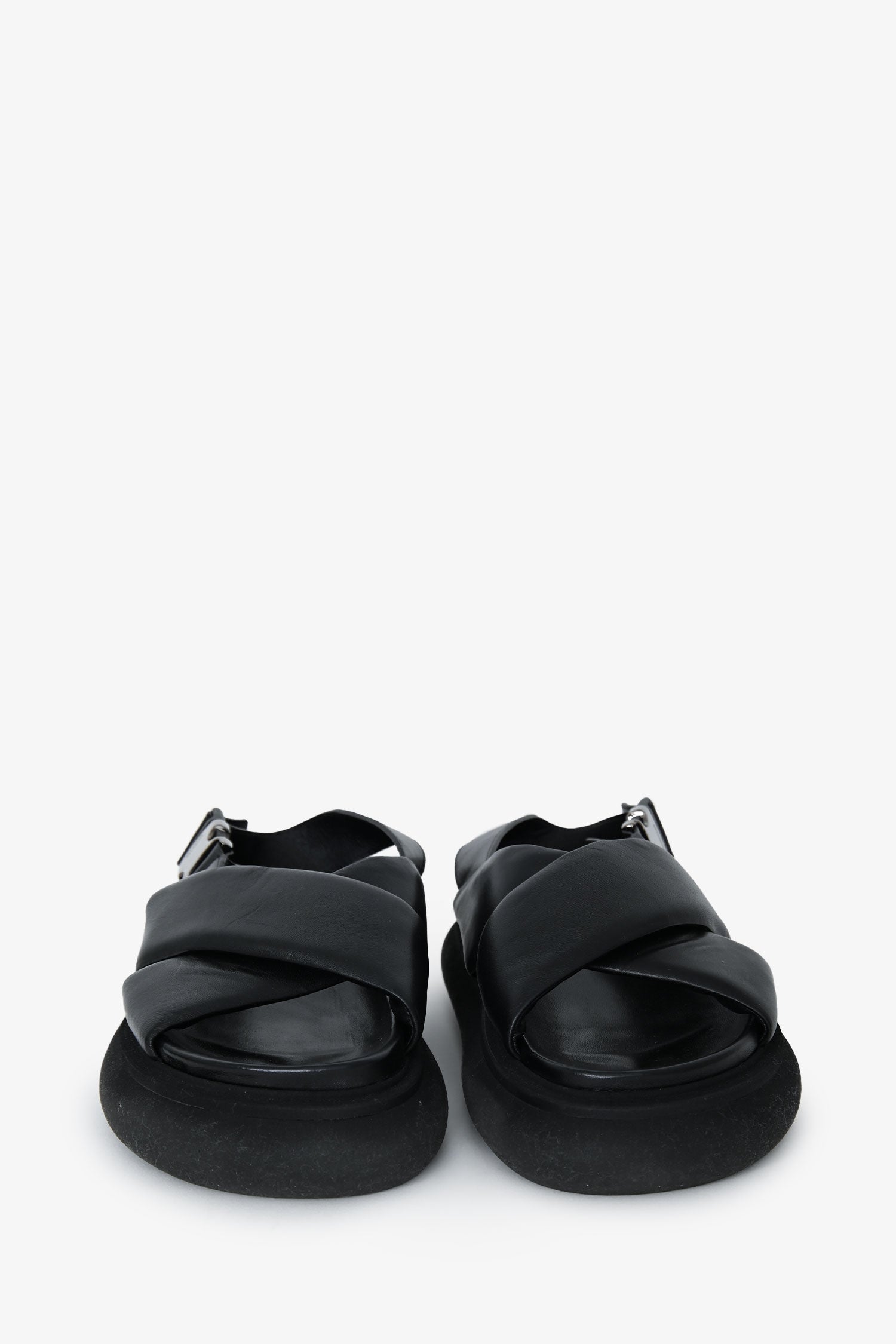 Moncler Black Leather Cross Strap Sandals Size 37