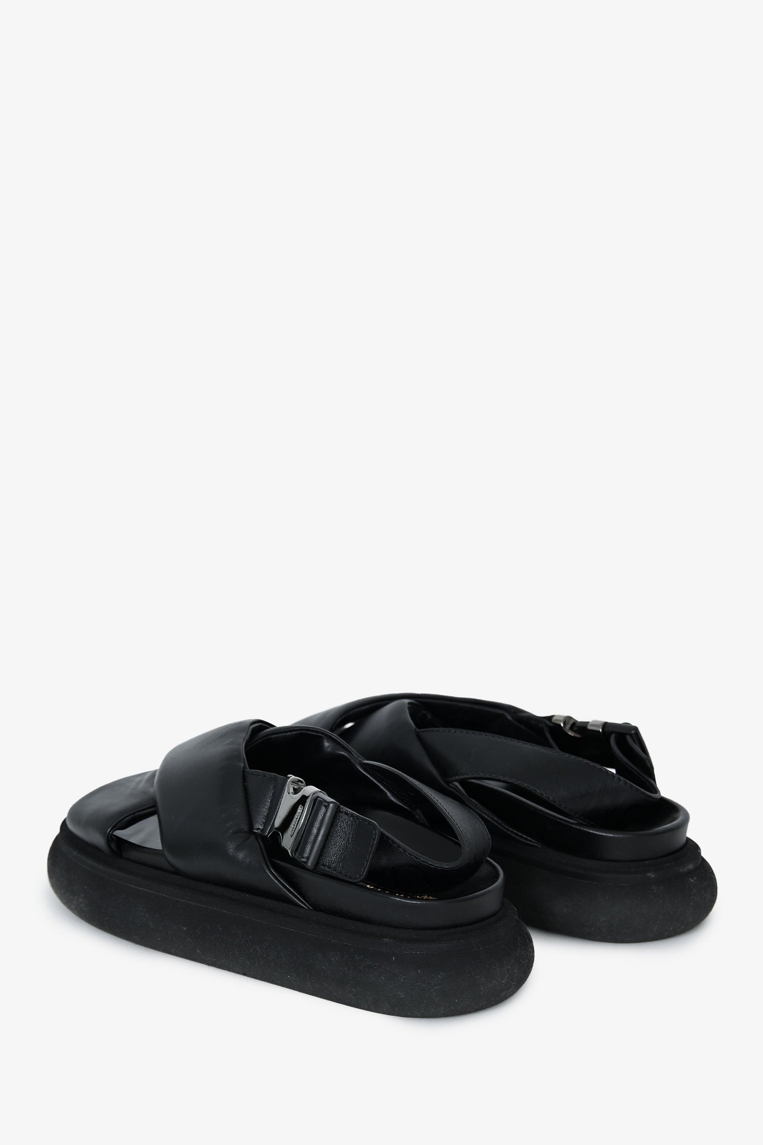 Moncler Black Leather Cross Strap Sandals Size 37