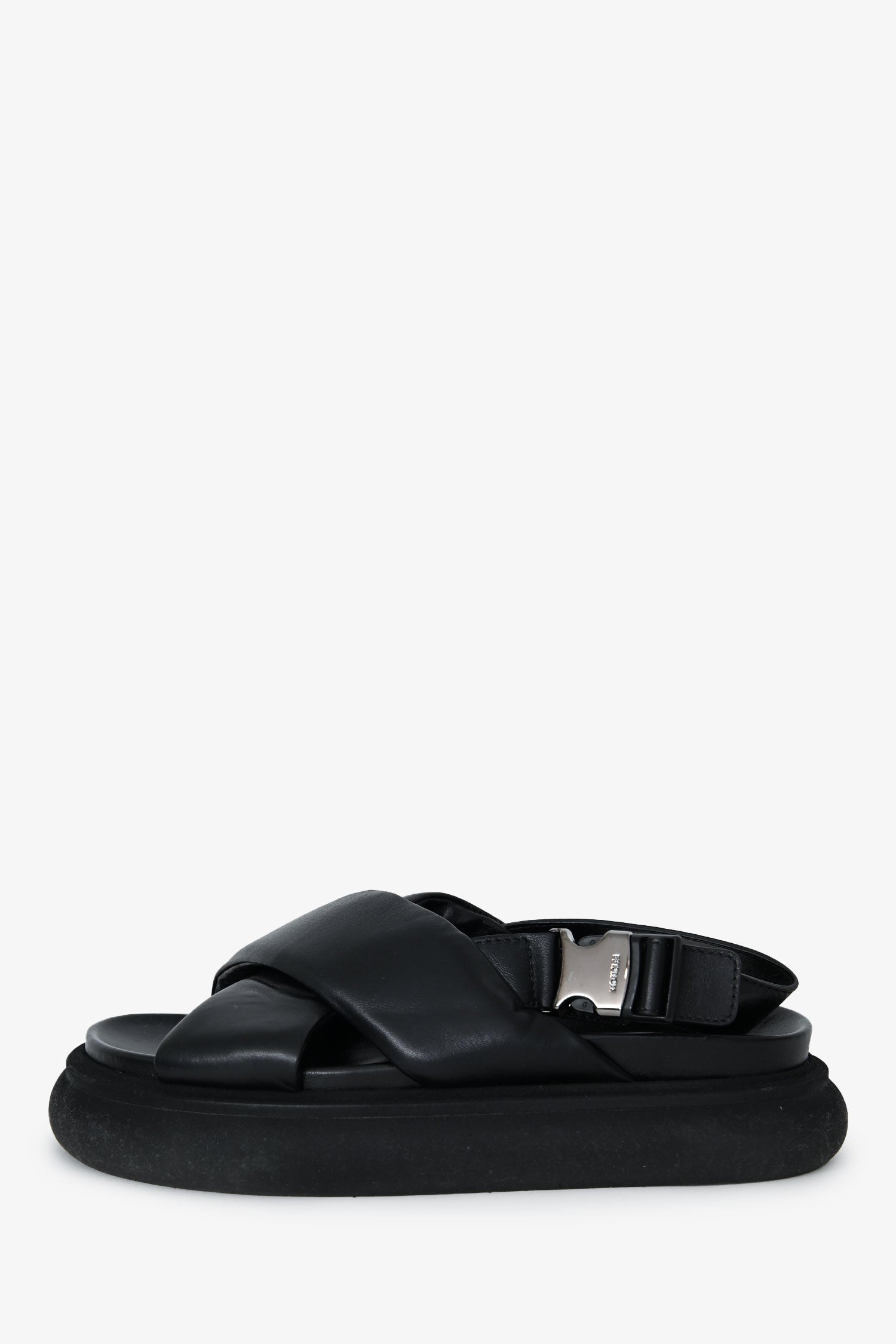 Moncler Black Leather Cross Strap Sandals Size 37