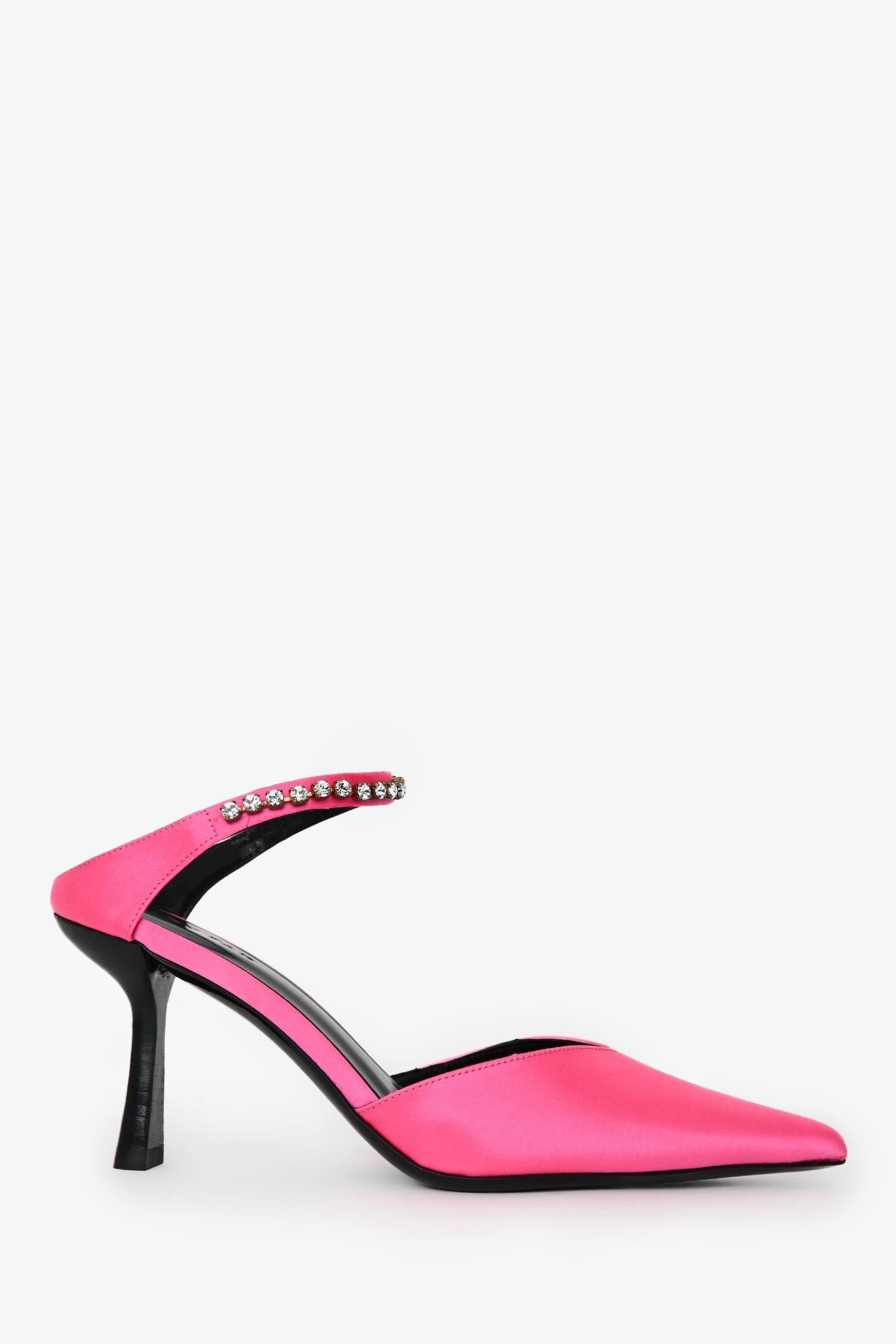 By Far Neon Pink Crystal Embellished 'Alla' Silk Satin Mules Size 37