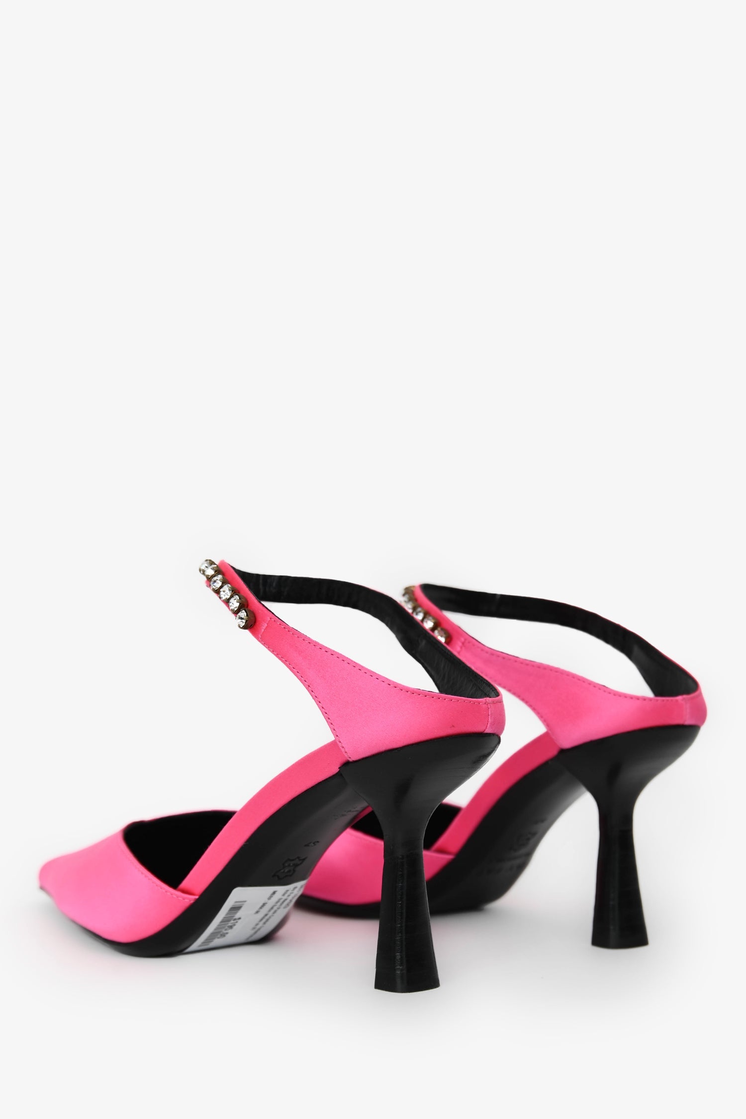 By Far Neon Pink Crystal Embellished 'Alla' Silk Satin Mules Size 37