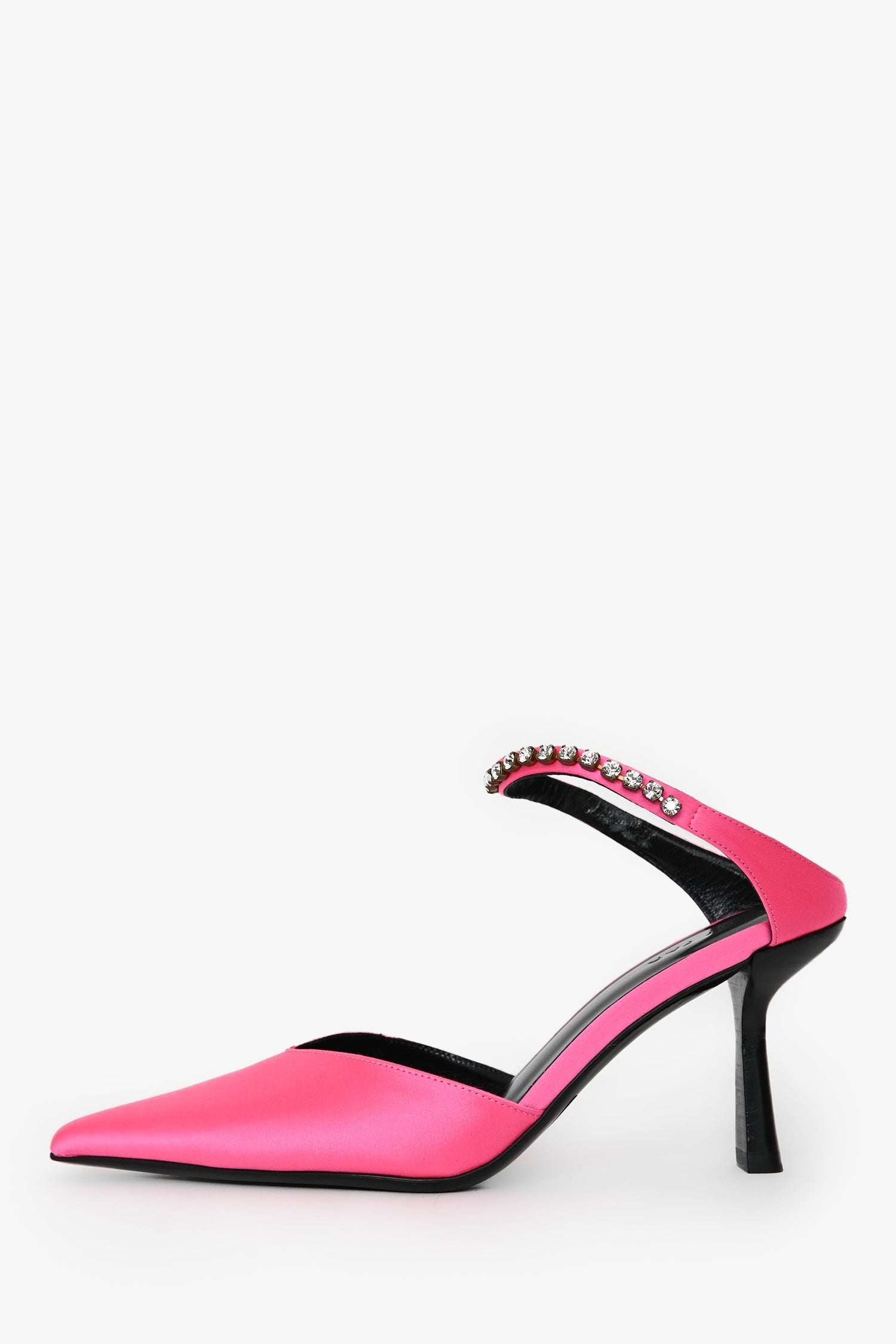 By Far Neon Pink Crystal Embellished 'Alla' Silk Satin Mules Size 37