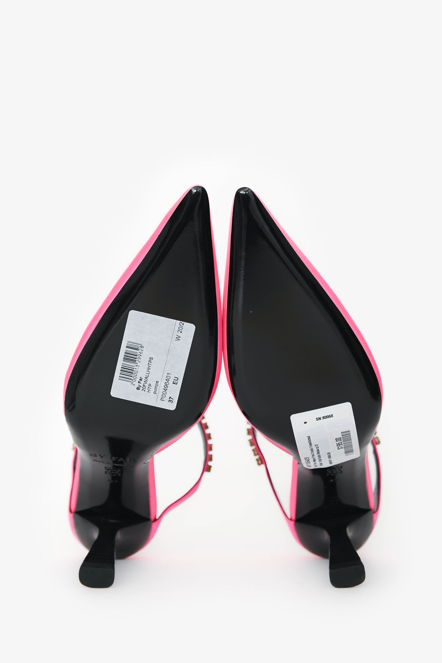 By Far Neon Pink Crystal Embellished 'Alla' Silk Satin Mules Size 37