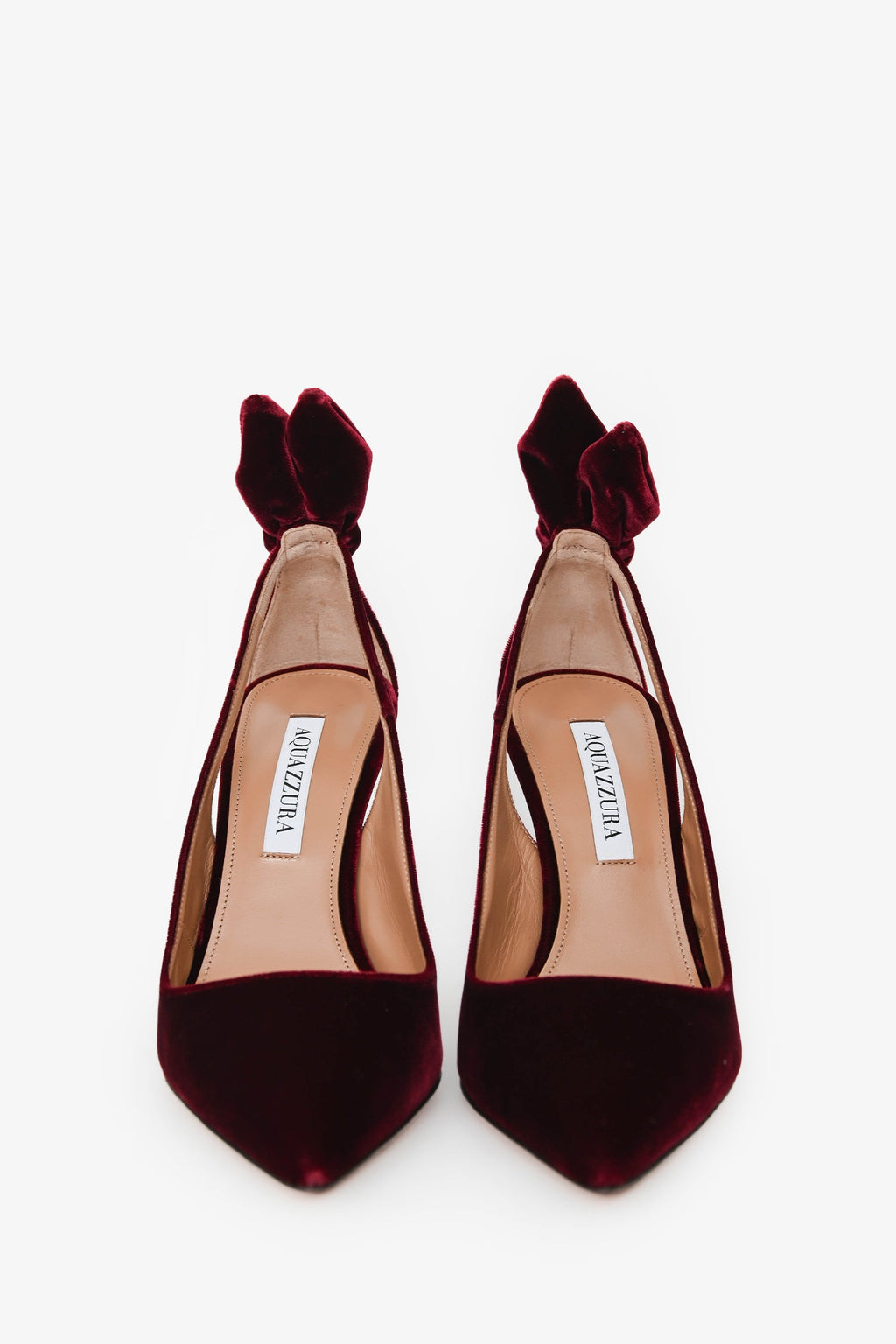 Aquazzura Burgundy Velvet Bow Tie Pumps 105 Size 38