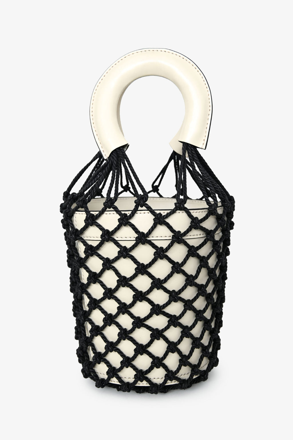Staud Cream/Black Moreau Net Bucket Bag