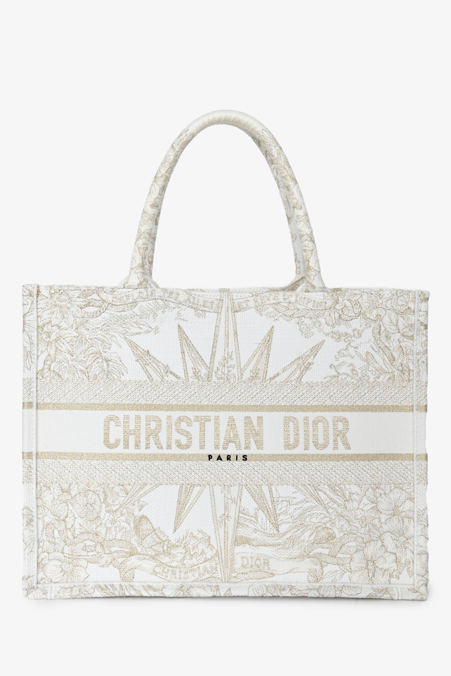 Christian Dior 2022 Metallic & White Canvas Medium Book Tote