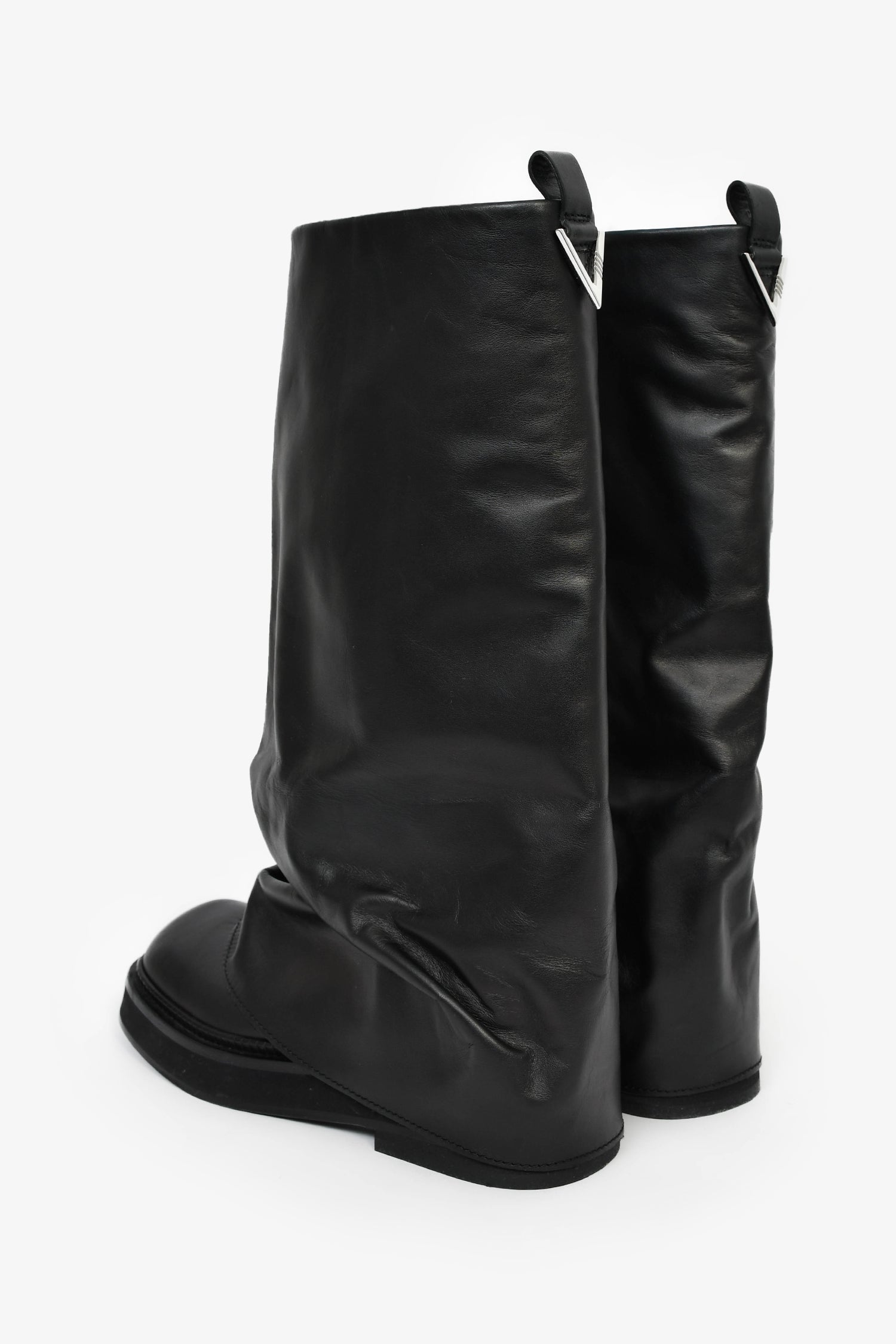 The Attico Black Leather 'Robin' Combat Boots Size 38