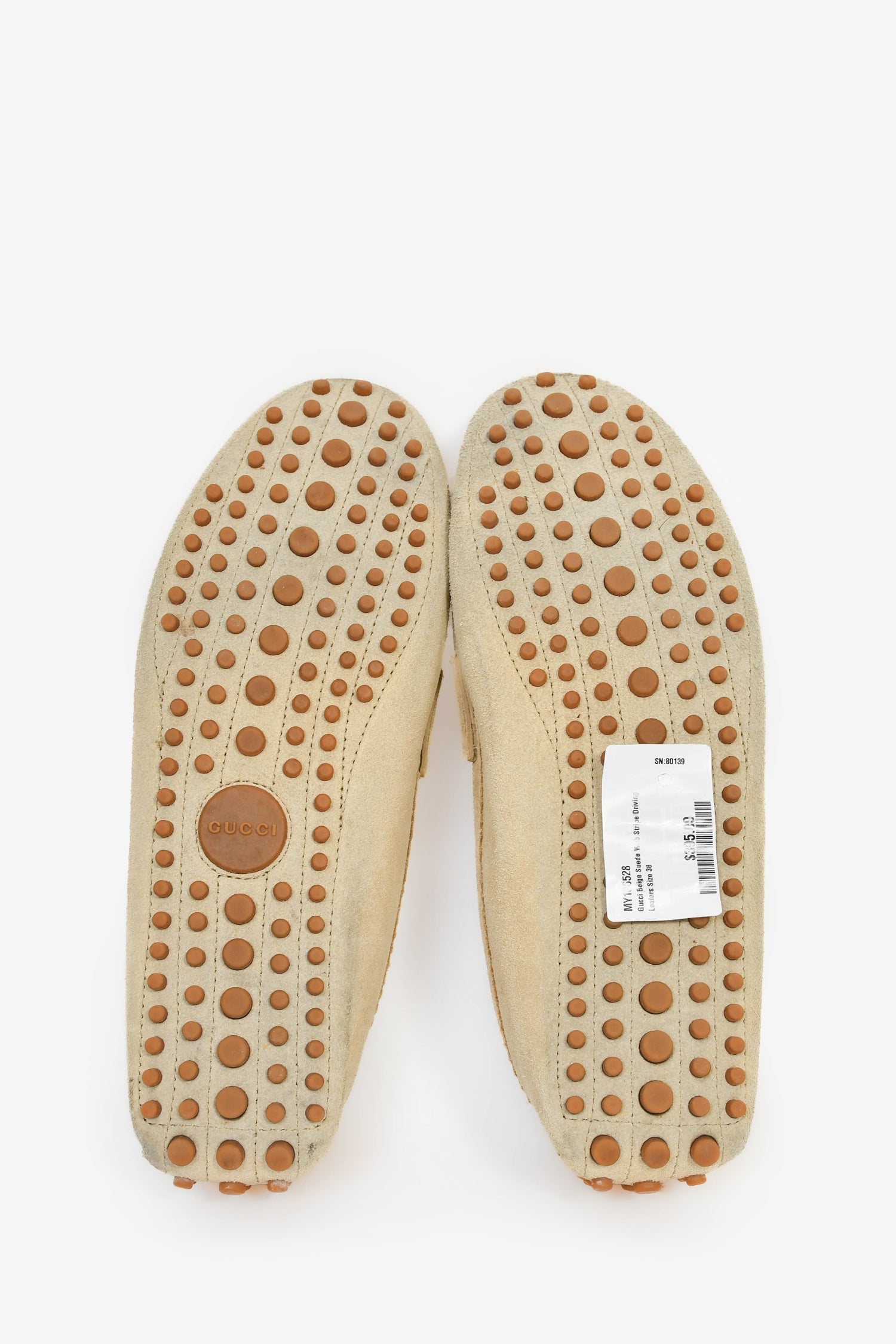 Gucci Beige Suede Web Stripe Driving Loafers Size 38
