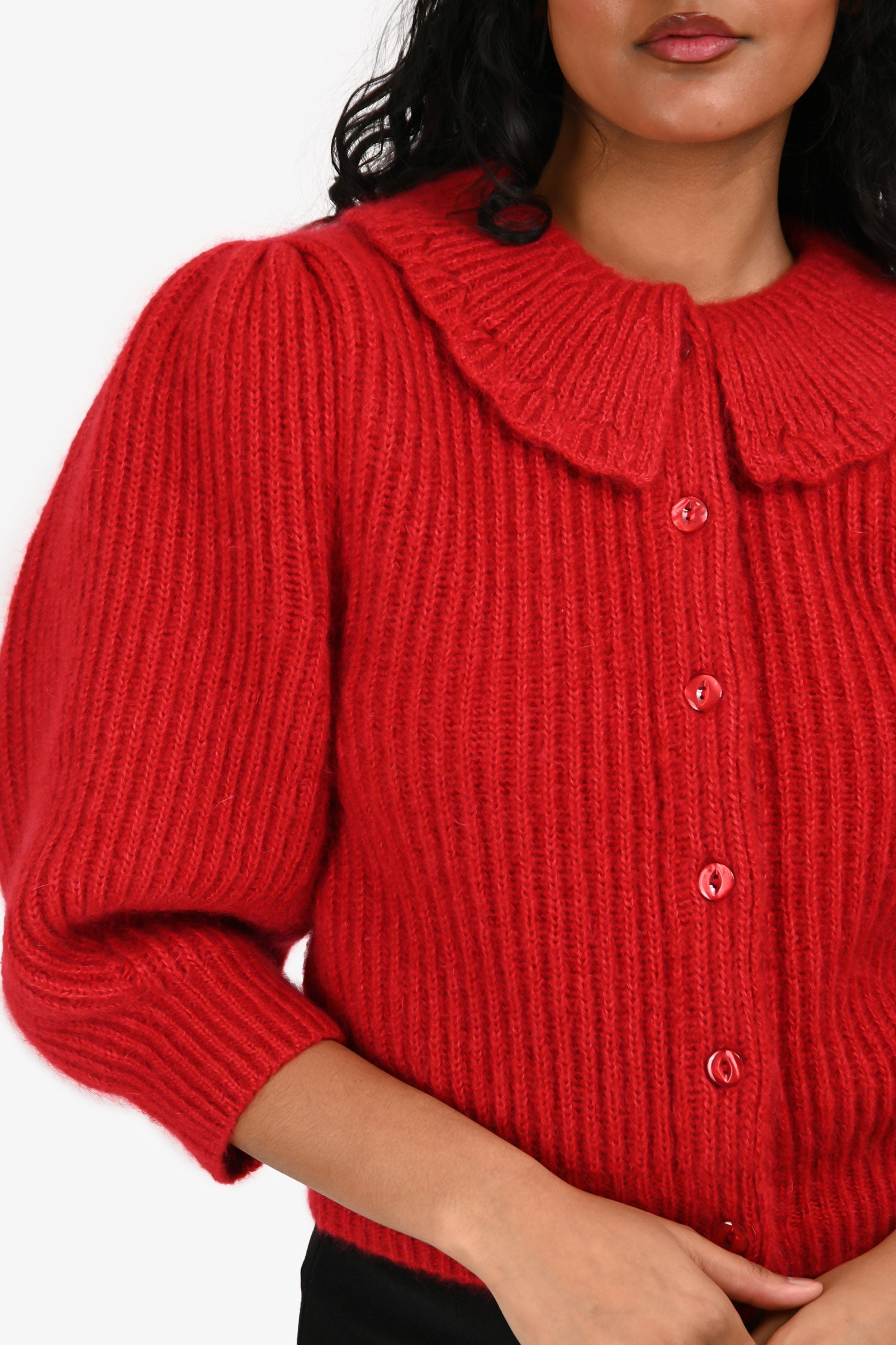 Celine Red Mohair/Silk Peter Pan Collar Cropped igan Size XS