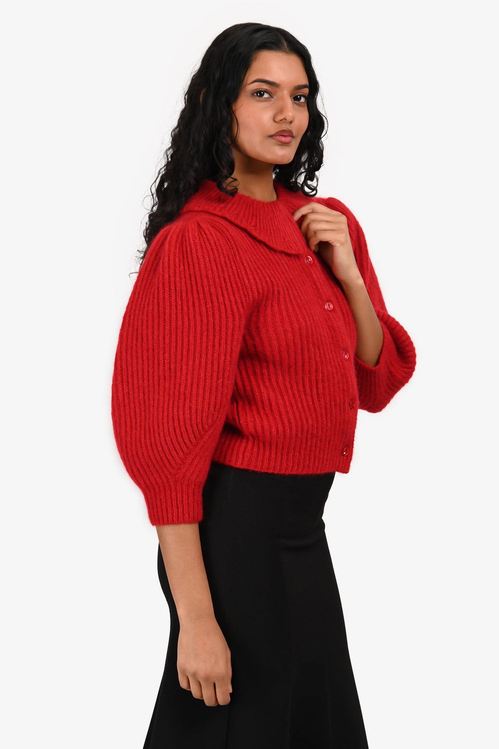 Celine Red Mohair/Silk Peter Pan Collar Cropped igan Size XS