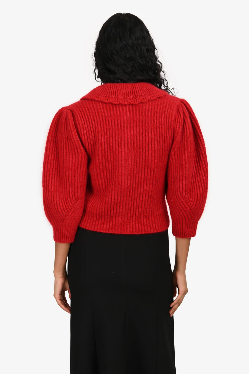 Celine Red Mohair/Silk Peter Pan Collar Cropped igan Size XS
