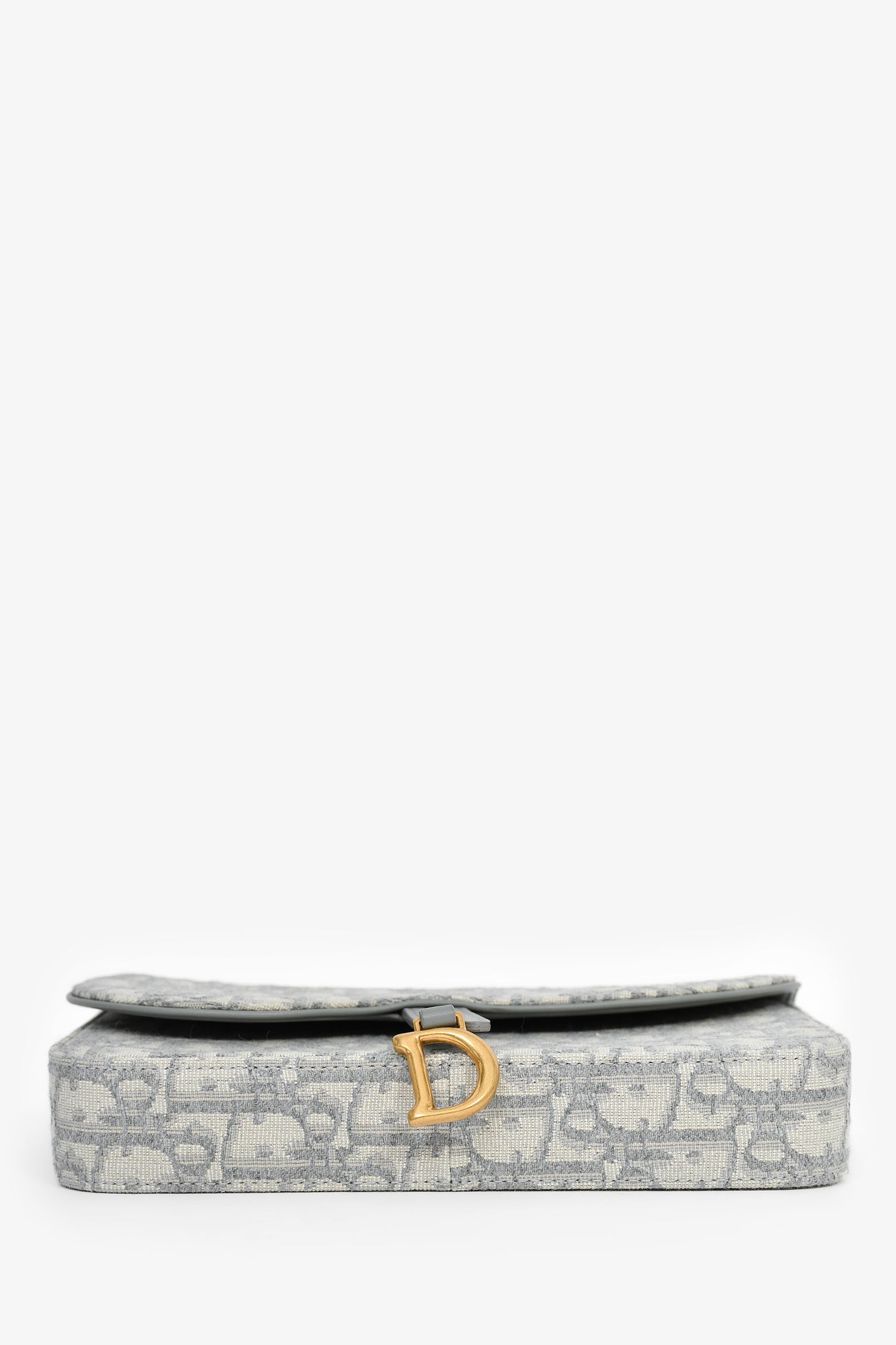 Christian Dior 2023 Grey Oblique Canvas Medium Saddle Pouch With Chain