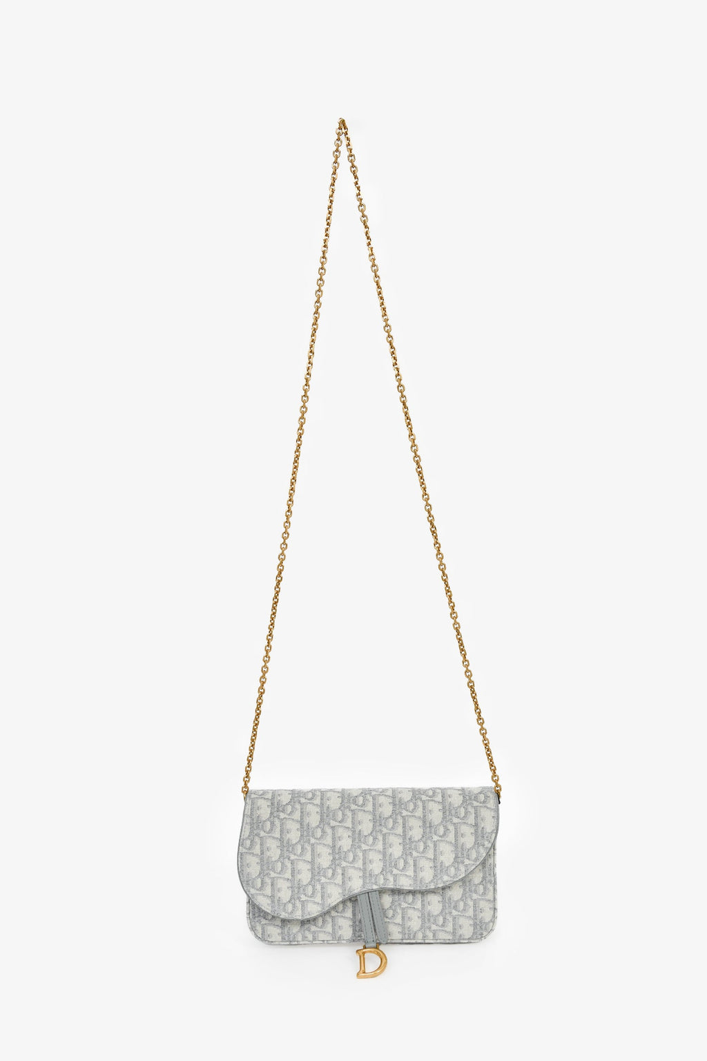 Christian Dior 2023 Grey Oblique Canvas Medium Saddle Pouch With Chain