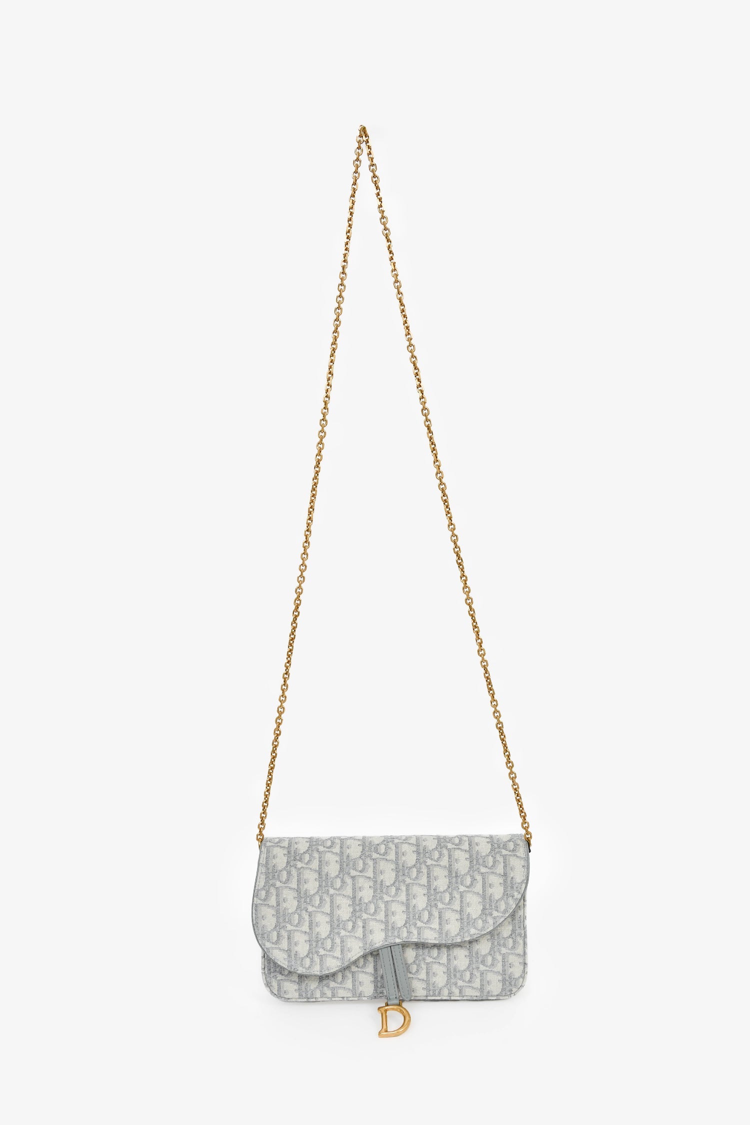 Christian Dior 2023 Grey Oblique Canvas Medium Saddle Pouch With Chain